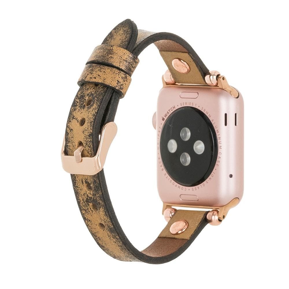Ferro Leather Apple Watch Band with Rose Gold Trok