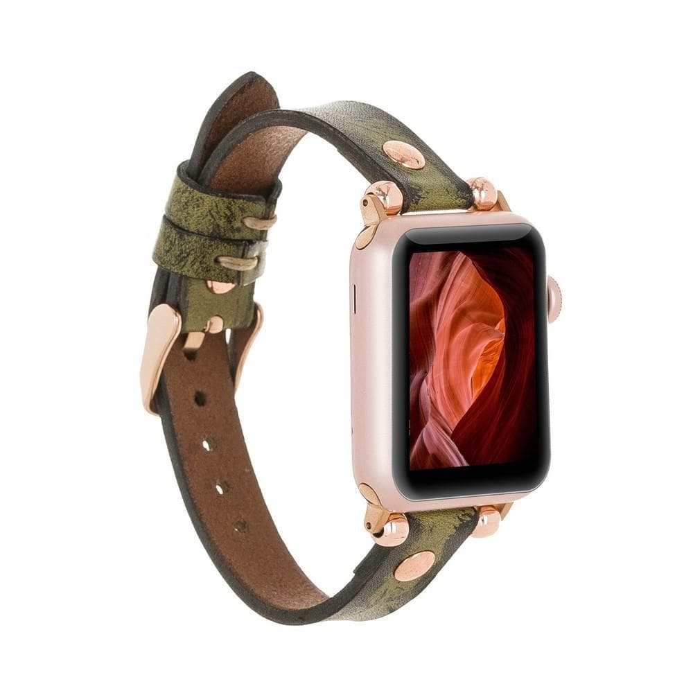 Ferro Leather Apple Watch Band with Rose Gold Trok