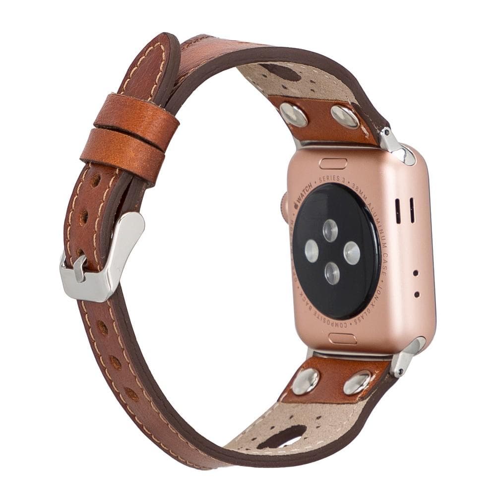 Ronda Leather Apple Watch Band with Silver Trok