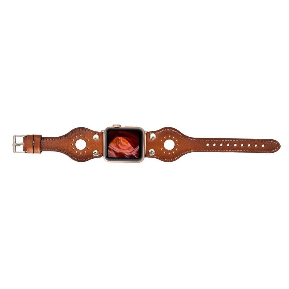 Ronda Leather Apple Watch Band with Silver Trok