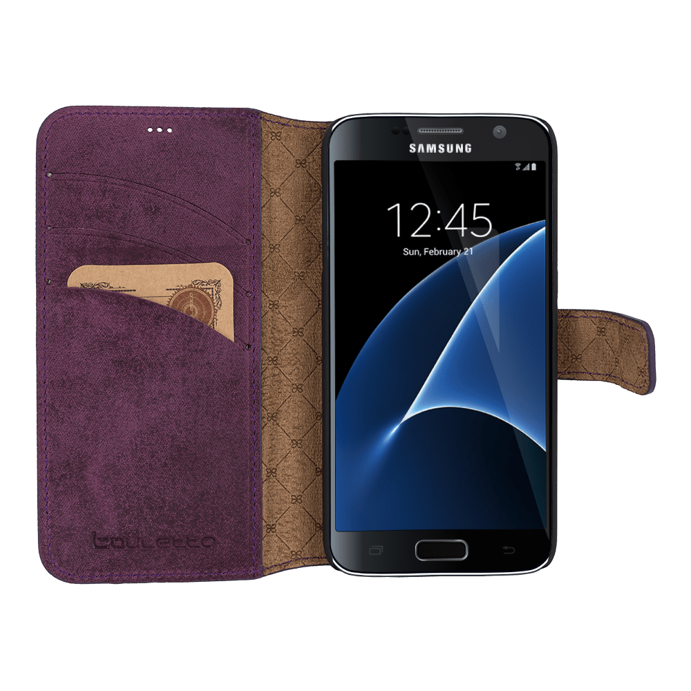 Wallet Case Samsung Galaxy S7 Leather Folio Case with Wrist Strap