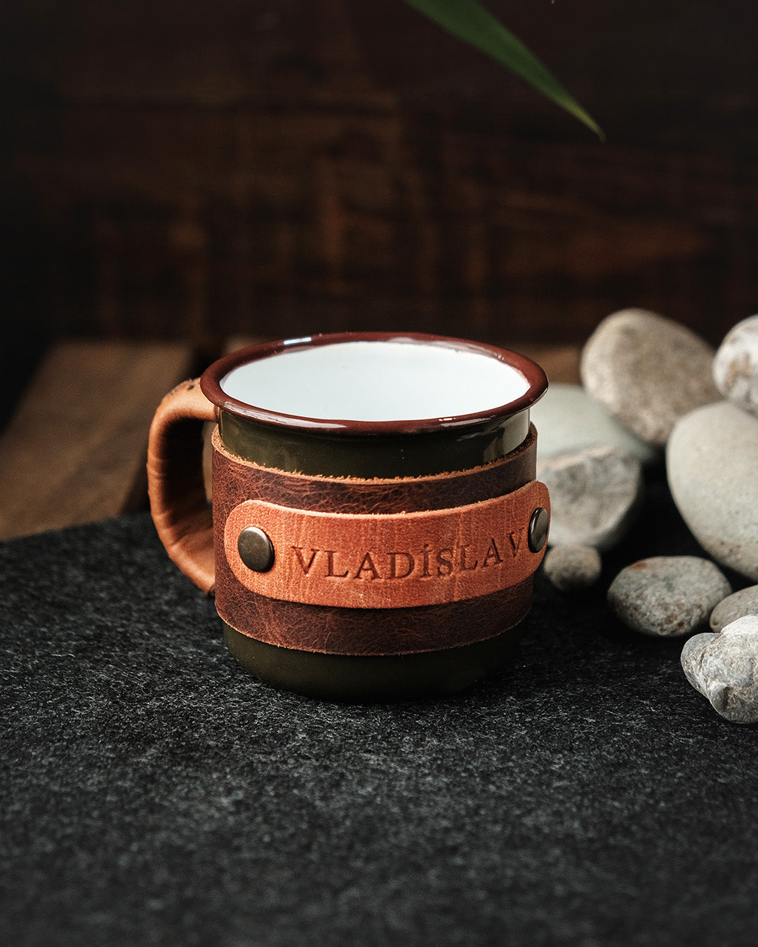 Client thank-you gestures Enamel Shot Mugs 100ml Leather Wrapped - Unique Ideas