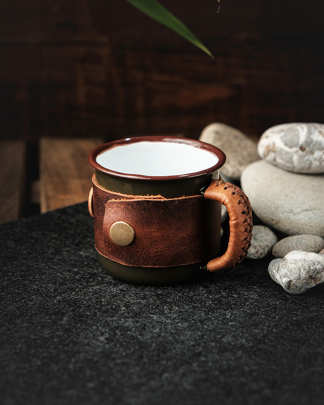 Client thank-you gestures Enamel Shot Mugs 100ml Leather Wrapped - Unique Ideas