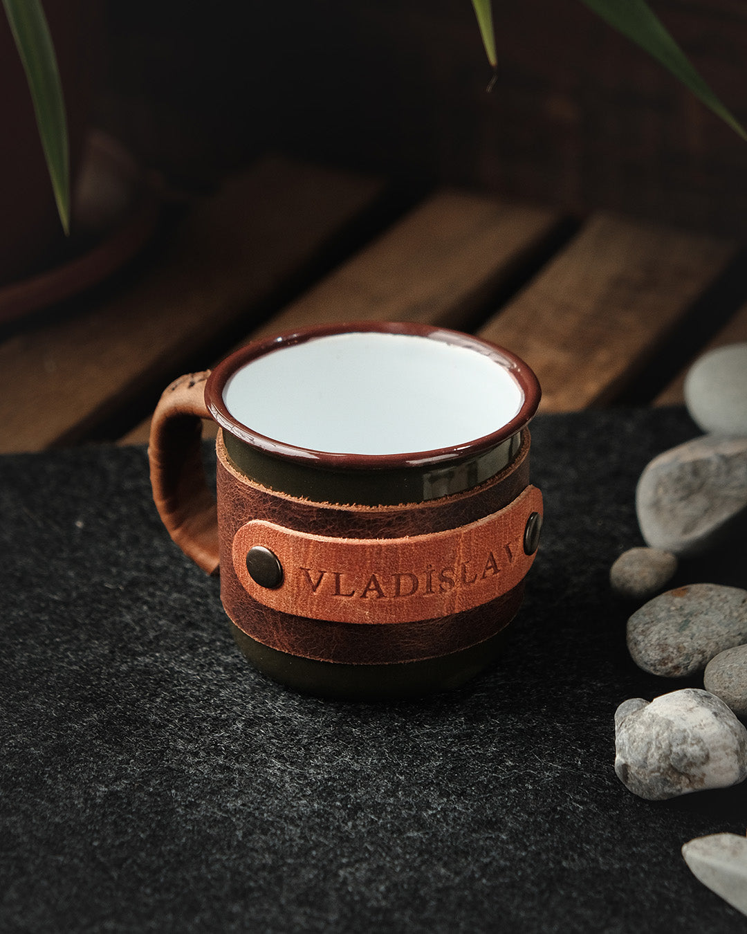 Client thank-you gestures Enamel Shot Mugs 100ml Leather Wrapped - Unique Ideas