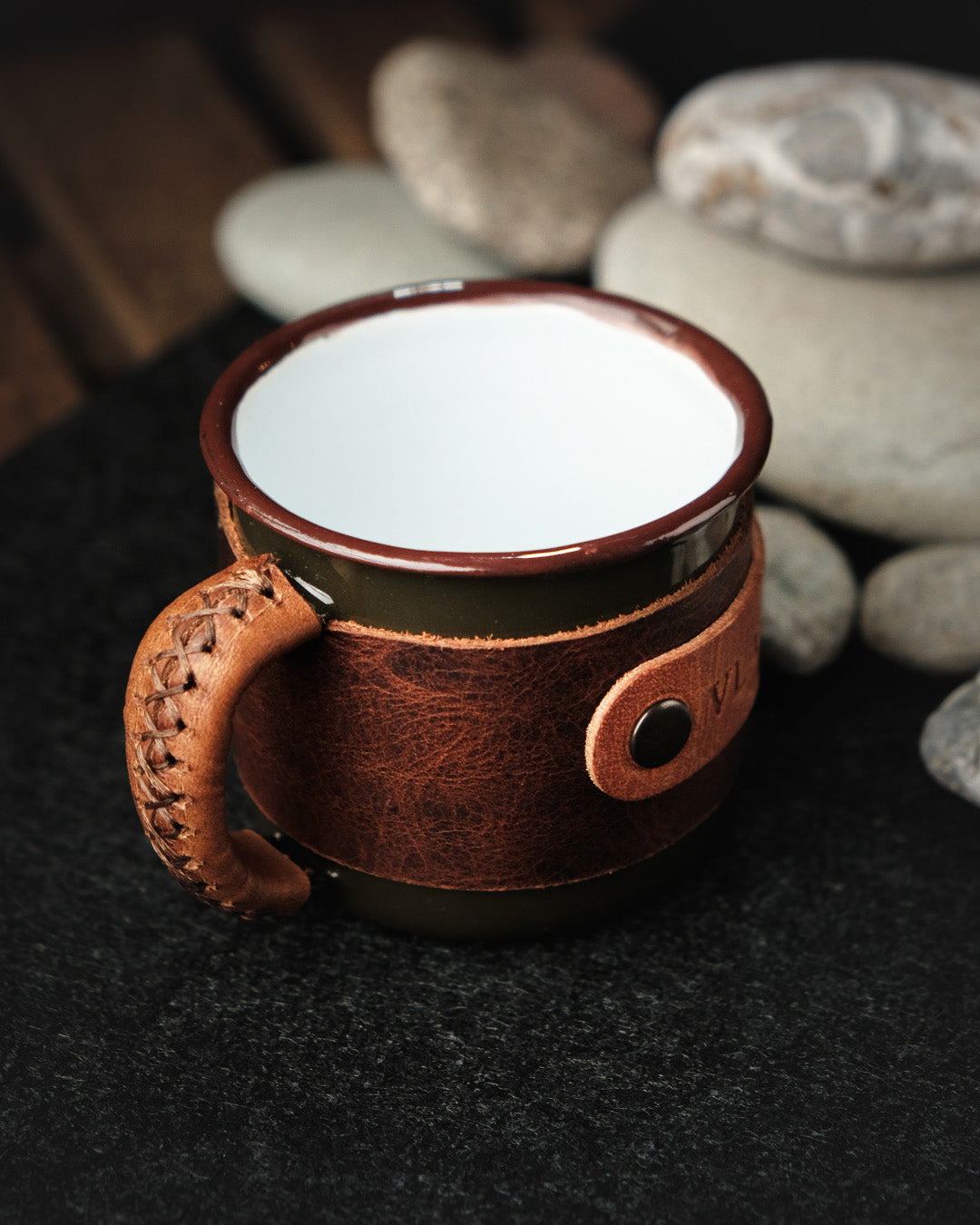 Client thank-you gestures Enamel Shot Mugs 100ml Leather Wrapped - Unique Ideas