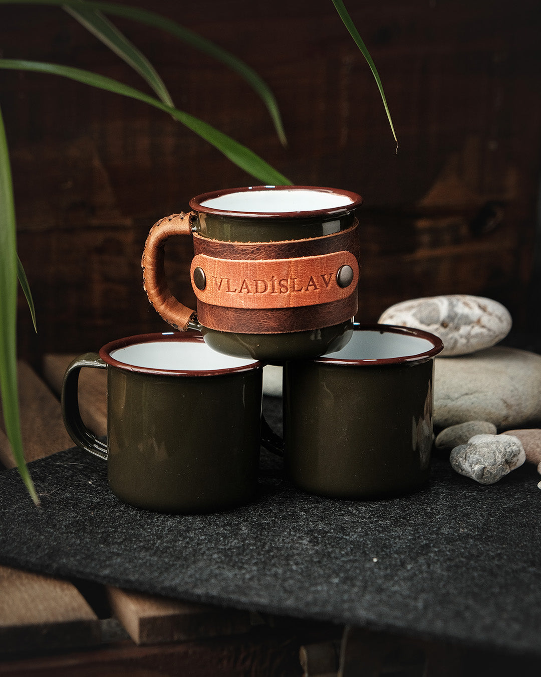 Client thank-you gestures Enamel Shot Mugs 100ml Leather Wrapped - Unique Ideas