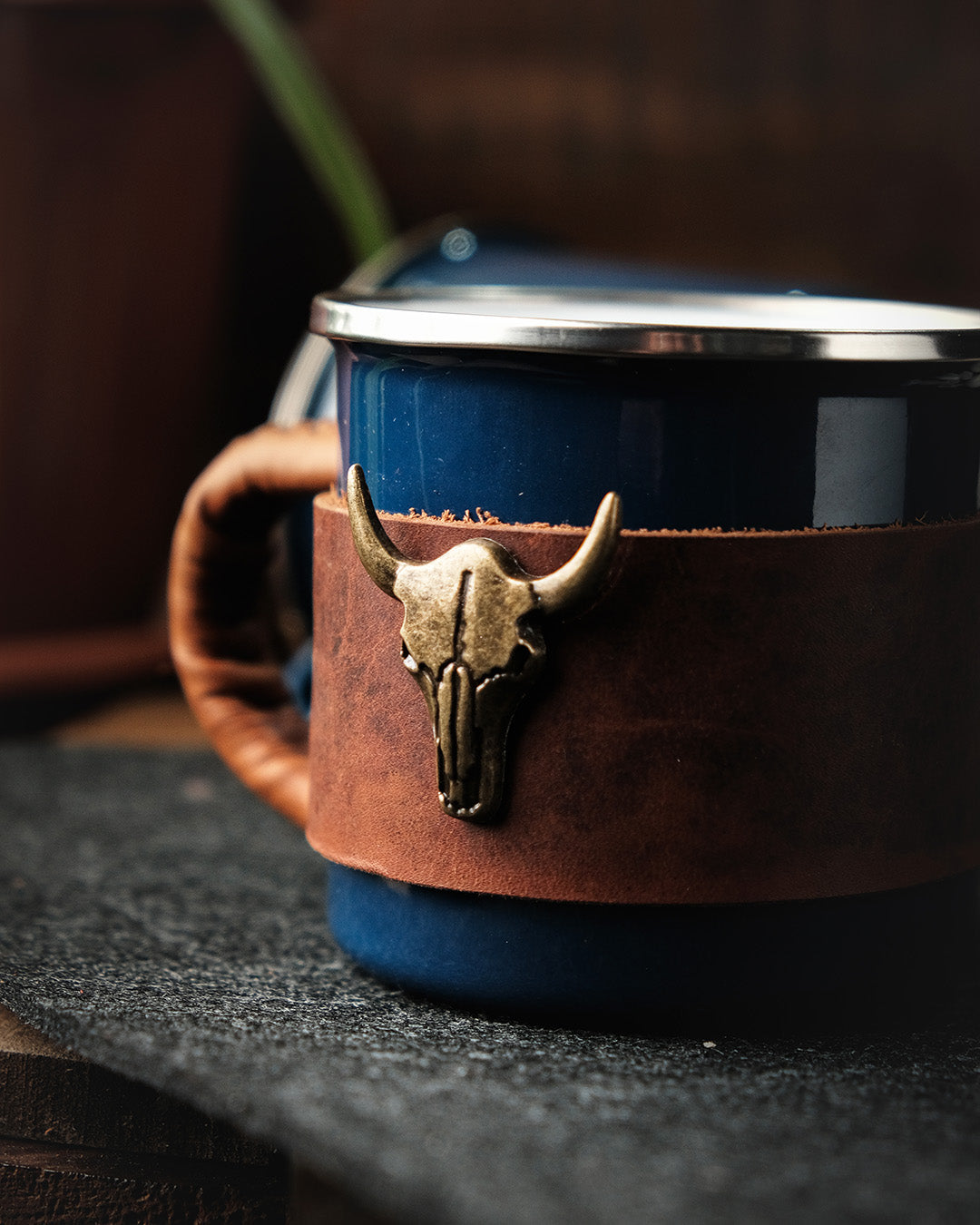 Custom Office Gifts | Enamel Mugs 330ml Leather Wrapped Figure - Trendy Designs