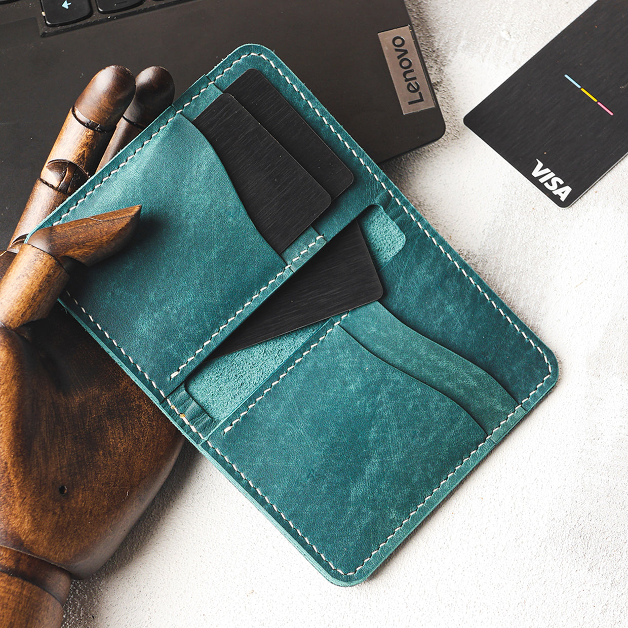 Leather Wallet - Zaun Ocean Green - Unique Ideas