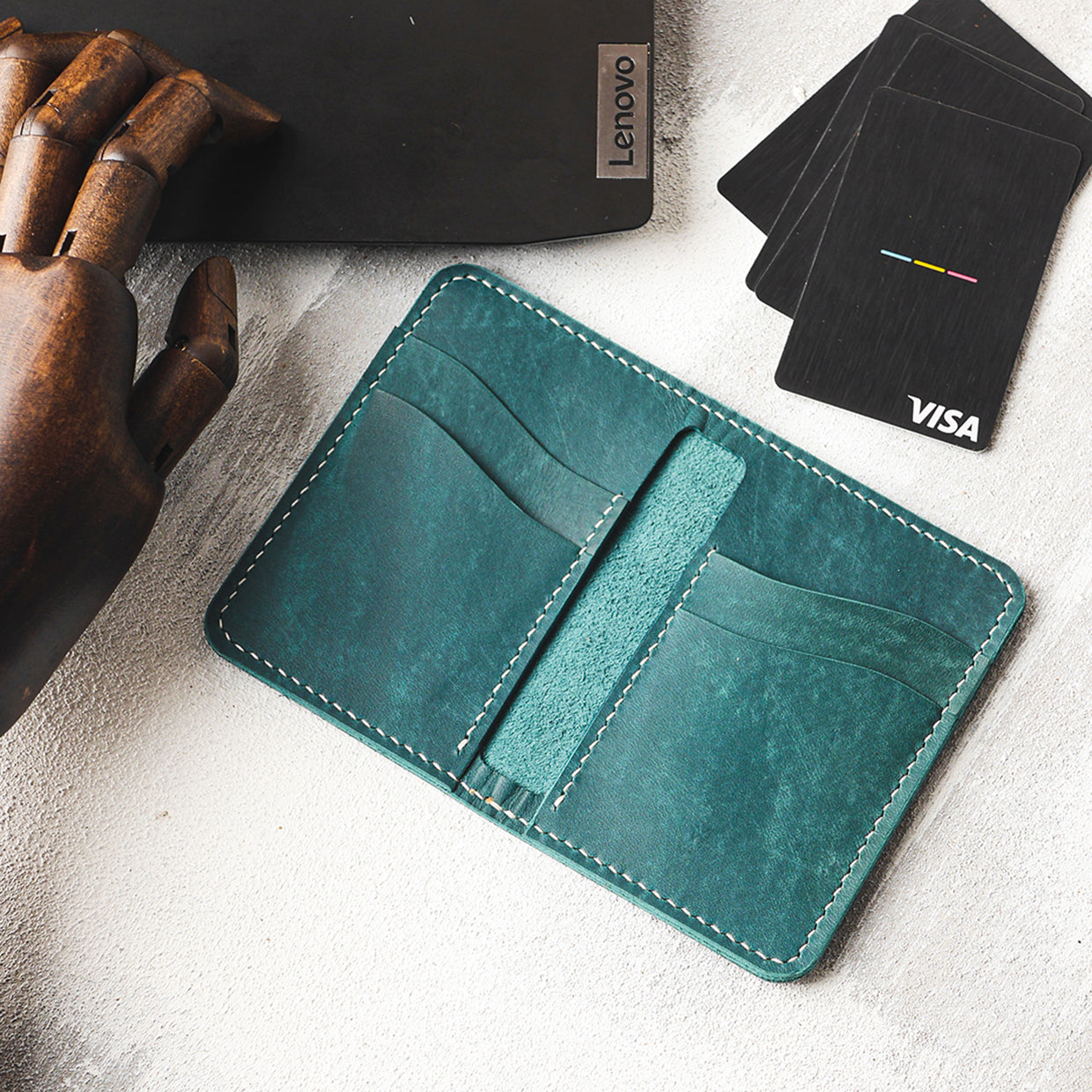 Leather Wallet - Zaun Ocean Green - Unique Ideas