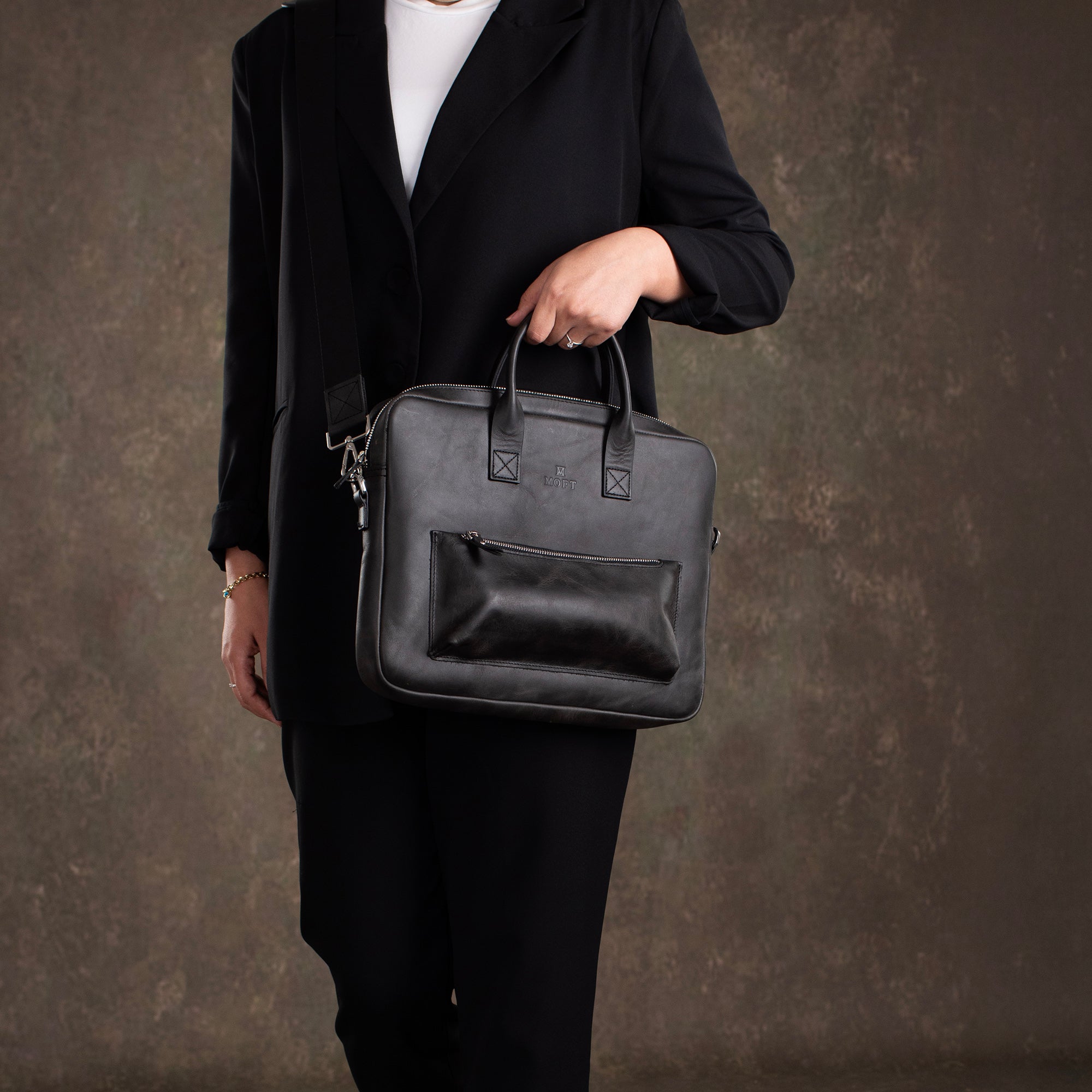 Genuine Leather Designer Briefcase Anthracite