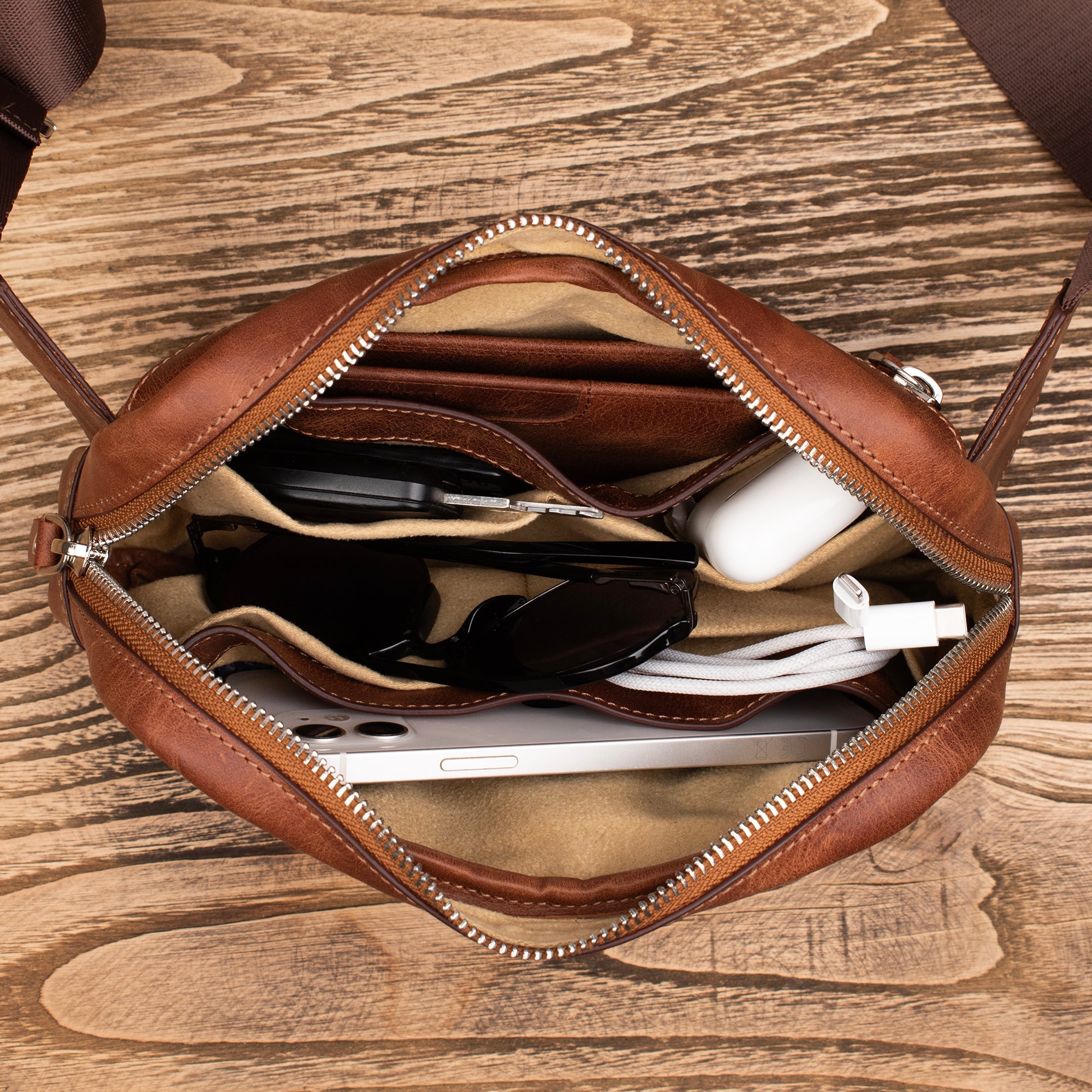 Genuine Leather Cross Body Tan