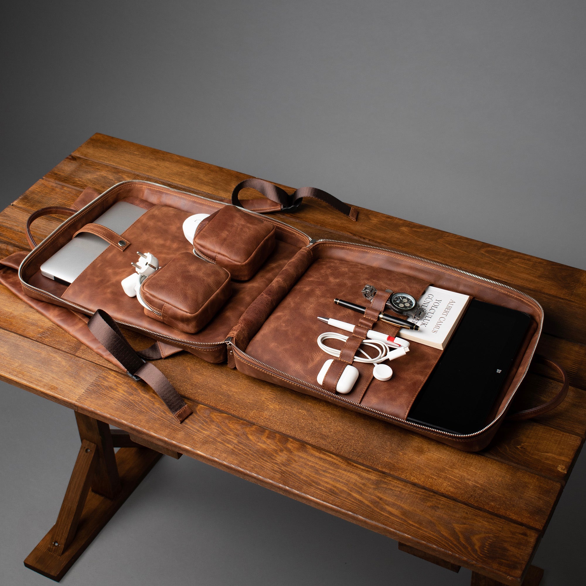 Genuine Leather Proform Organizer Backpack Brown