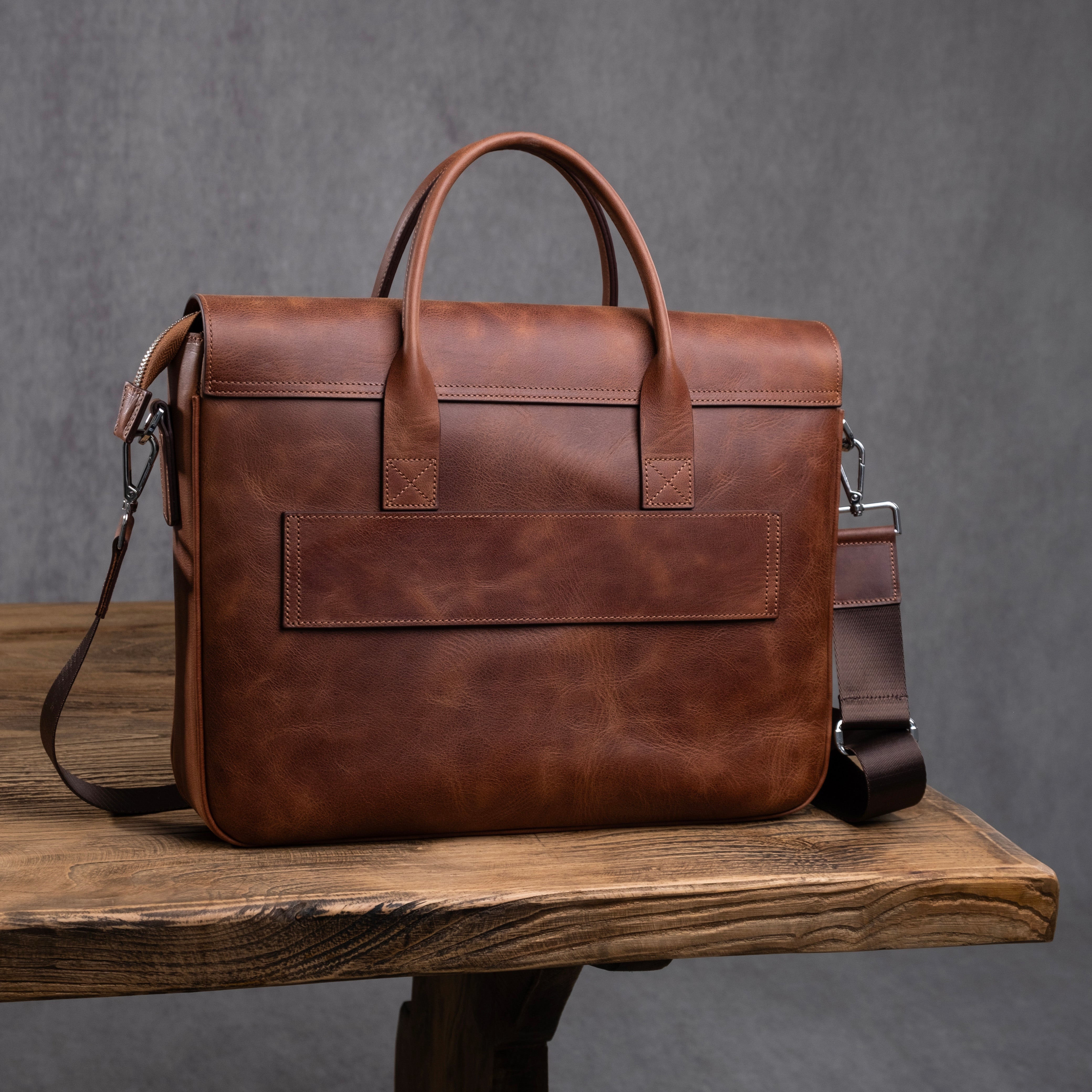 Genuine Leather Meandros Laptop Bag Brown