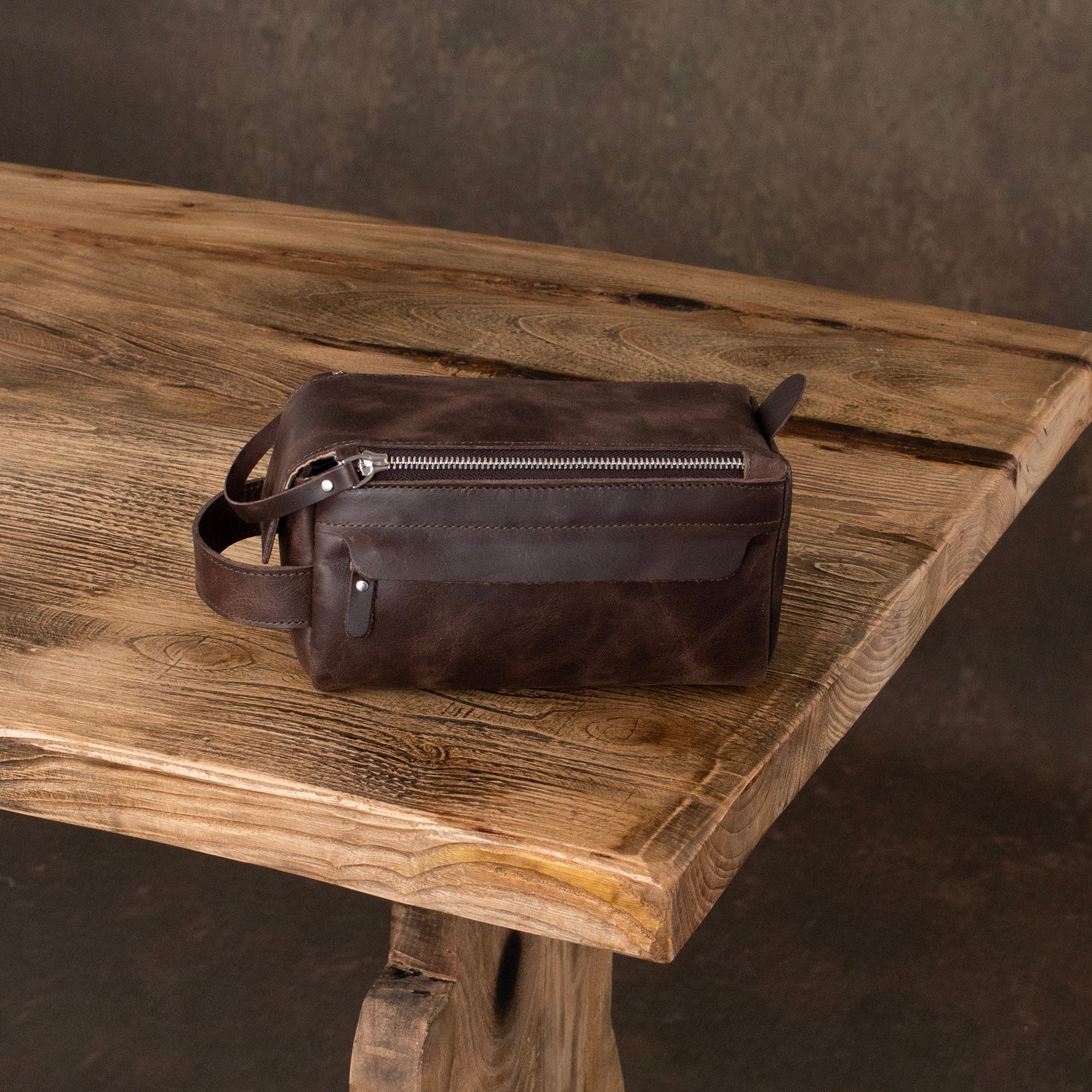 Genuine Leather Dopp Kit Brown