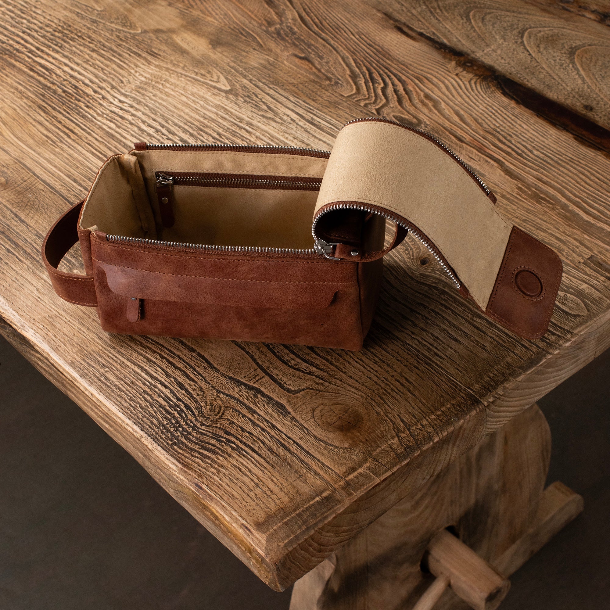 Genuine Leather Dopp Kit Tan