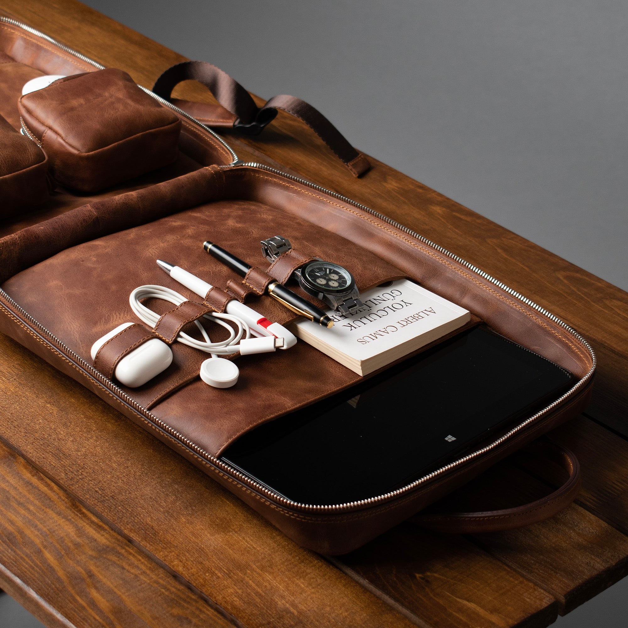 Genuine Leather Proform Organizer Backpack Brown