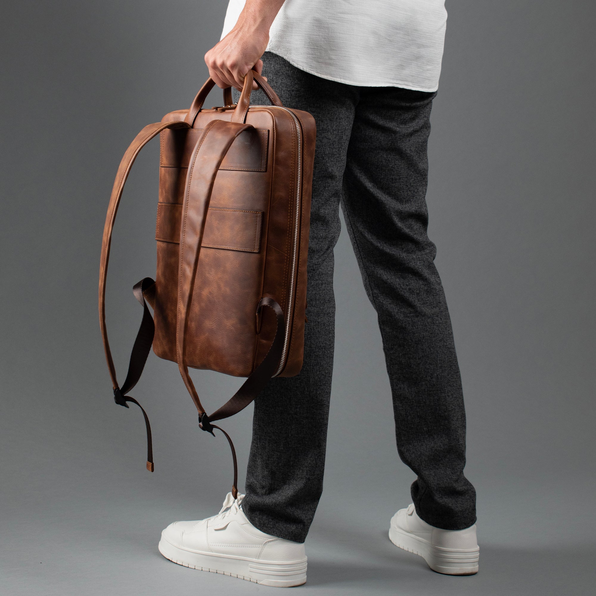 Genuine Leather Proform Organizer Backpack Brown