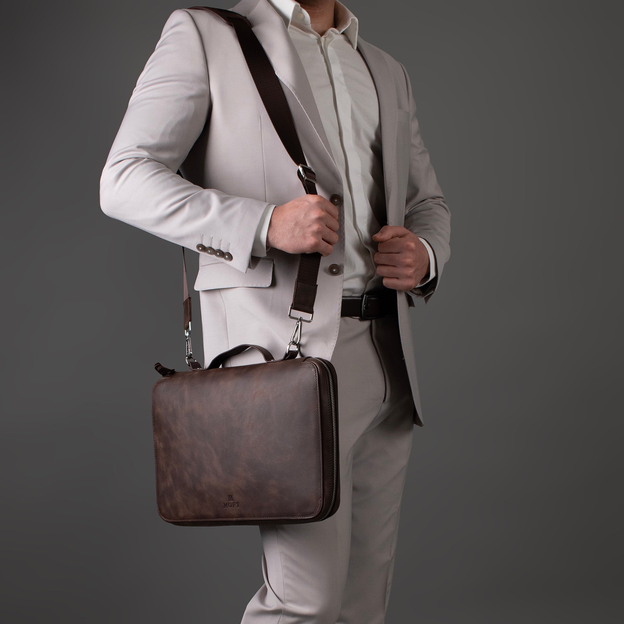 Genuine Leather 14" SlimBag Organizer MacBook Bag Brown