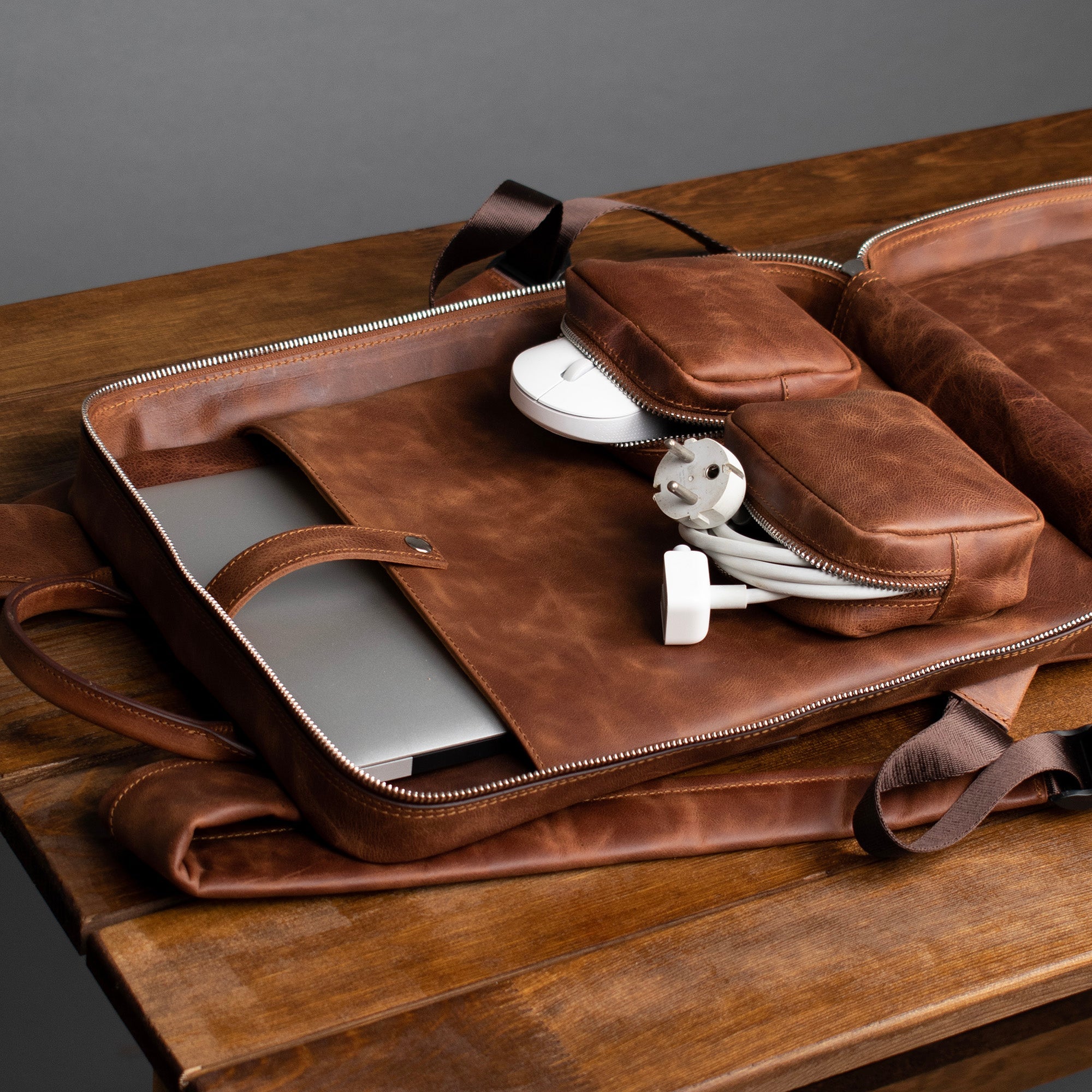 Genuine Leather Proform Organizer Backpack Brown