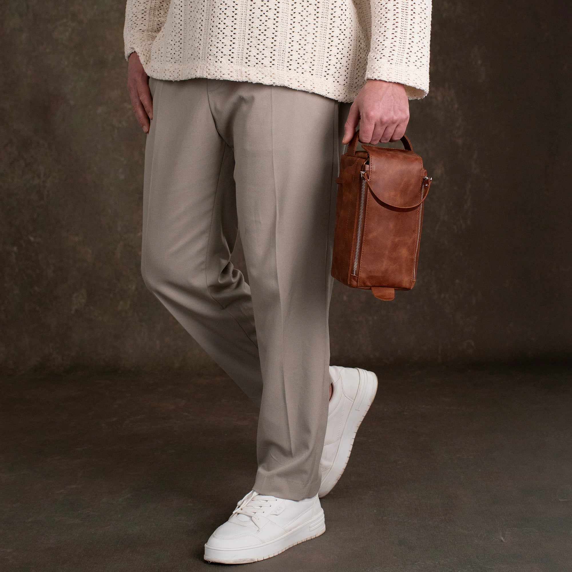 Genuine Leather Dopp Kit Tan