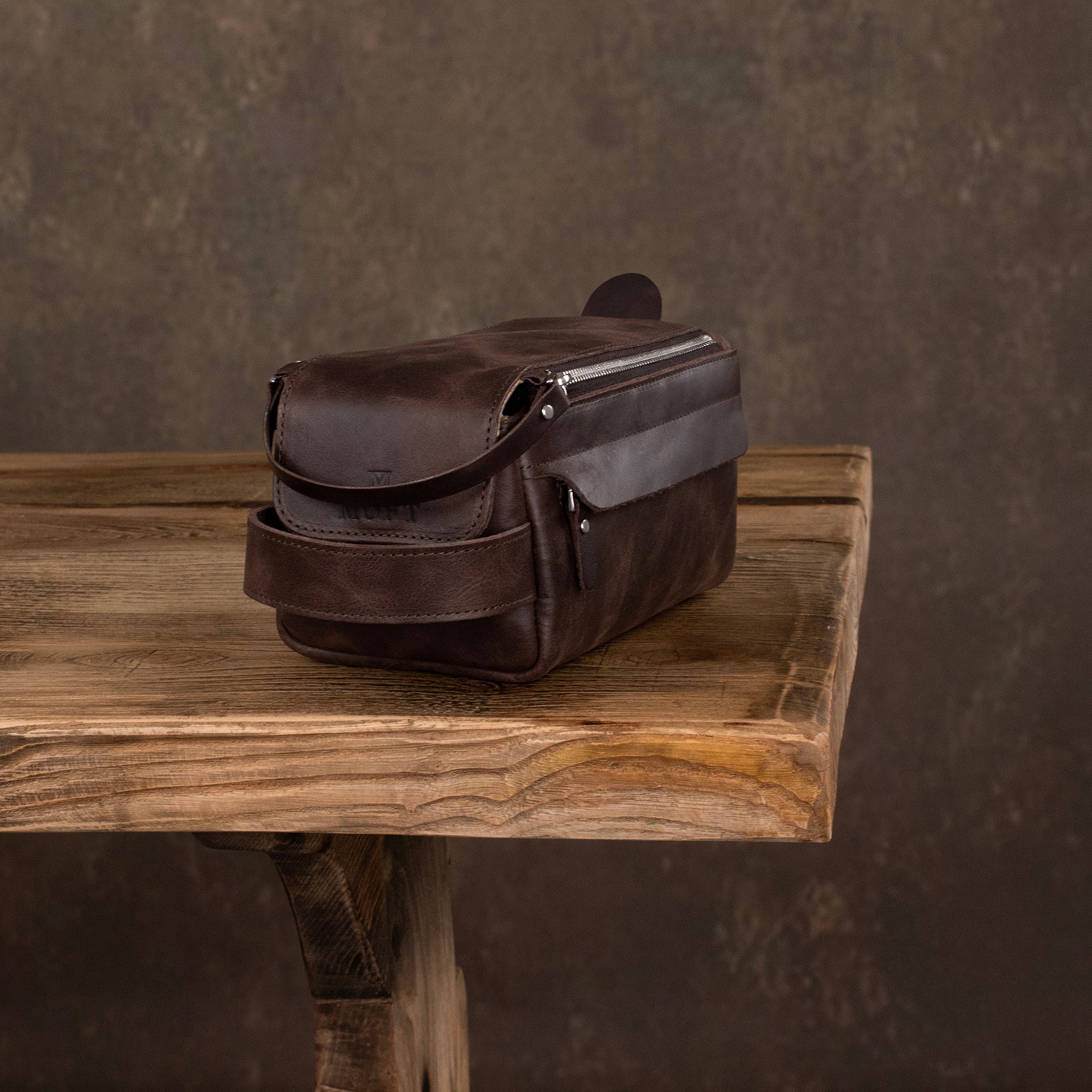 Genuine Leather Dopp Kit Brown