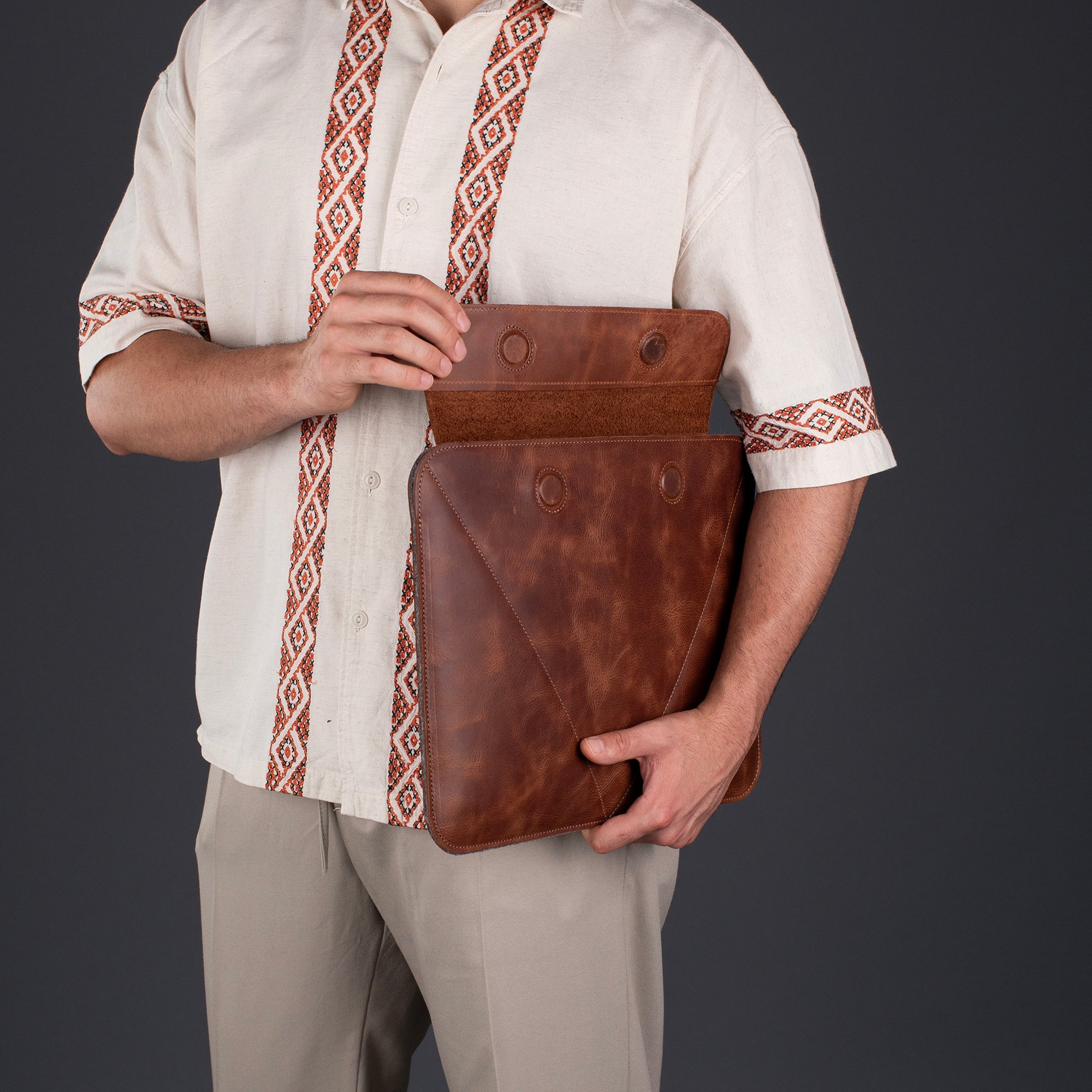 Genuine Leather Covered Laptop Case Brown