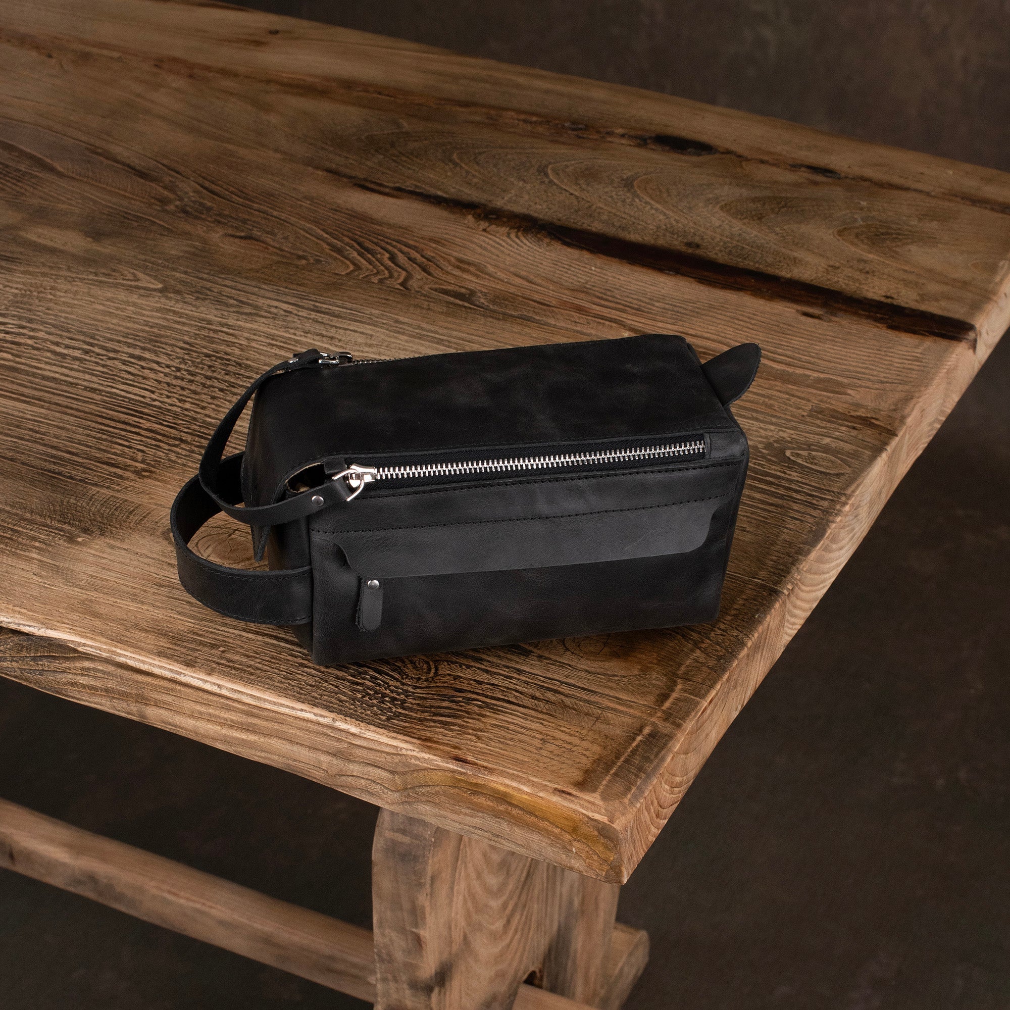 Genuine Leather Dopp Kit Anthracite