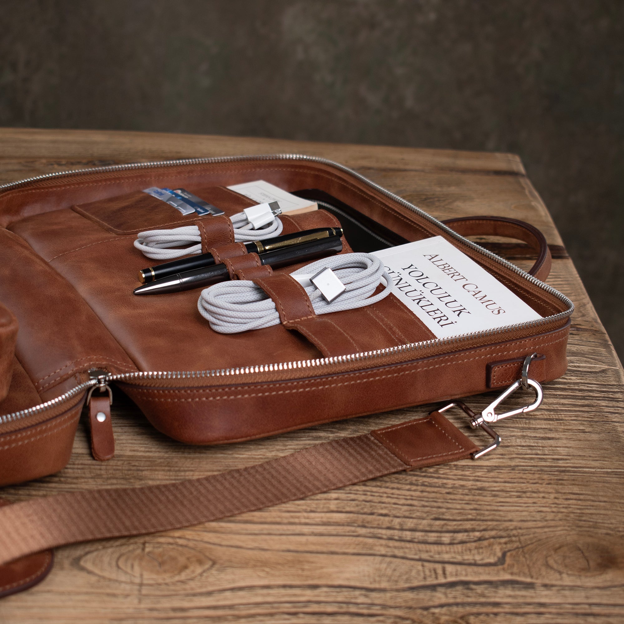 Genuine Leather Prime Organizer Laptop Bag Brown