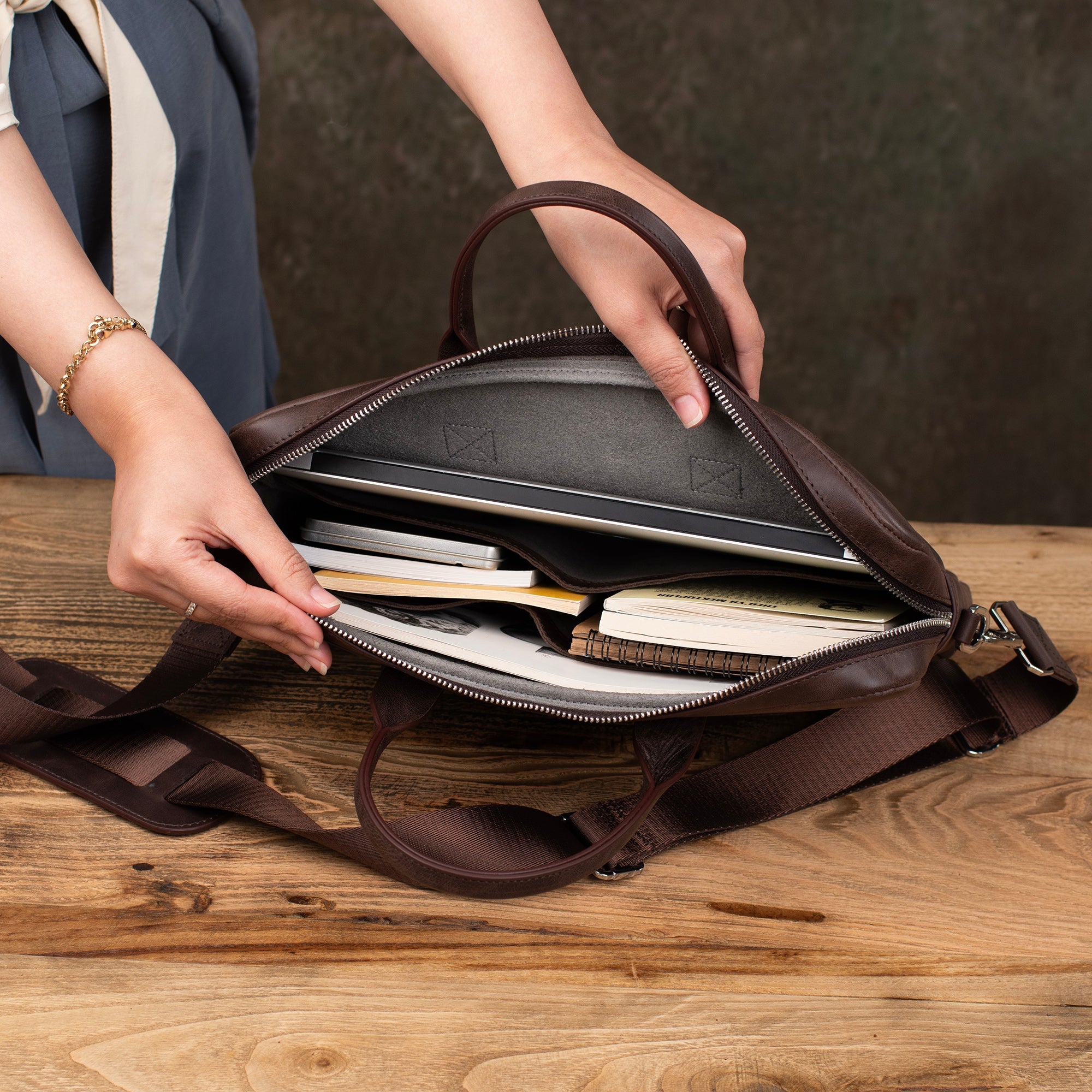 Genuine Leather Designer Briefcase Brown