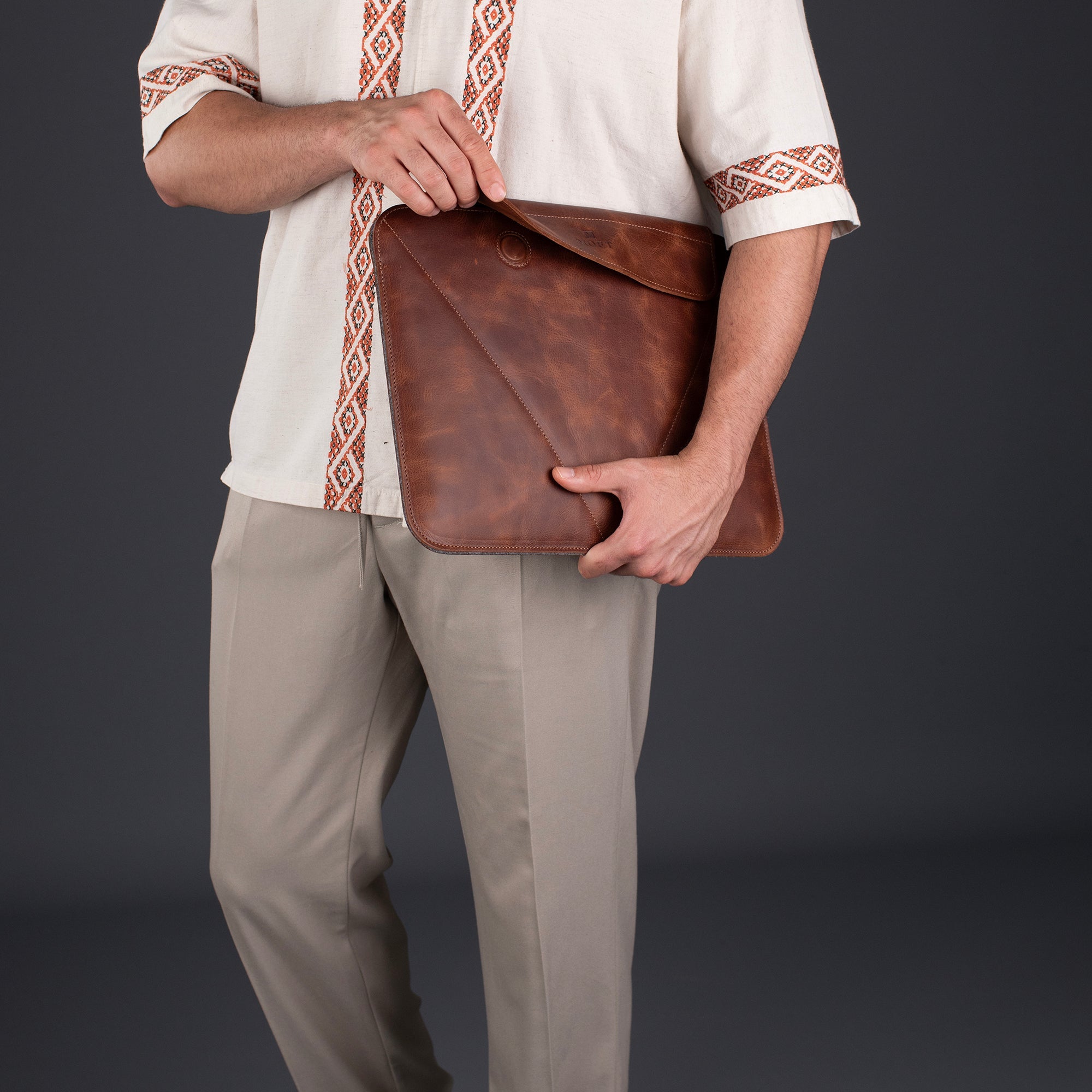 Genuine Leather Covered Laptop Case Brown