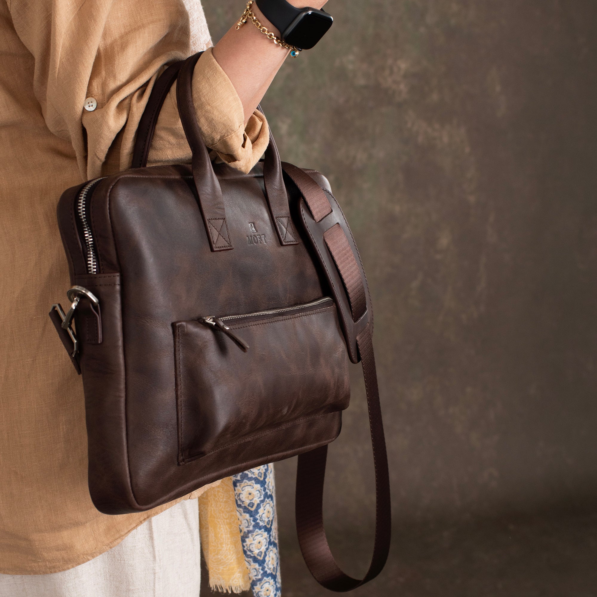 Genuine Leather Designer Briefcase Brown