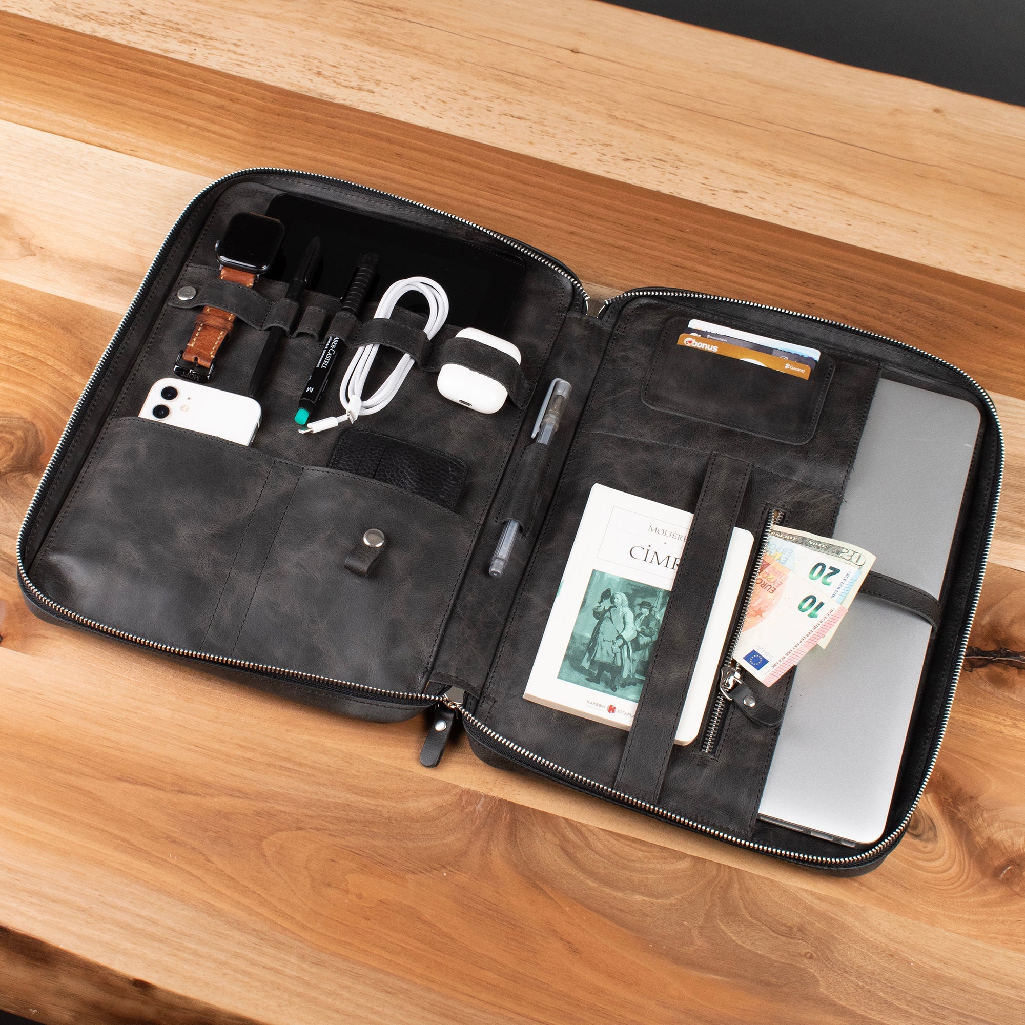 Genuine Leather 14" SlimBag Organizer MacBook Bag Anthracite