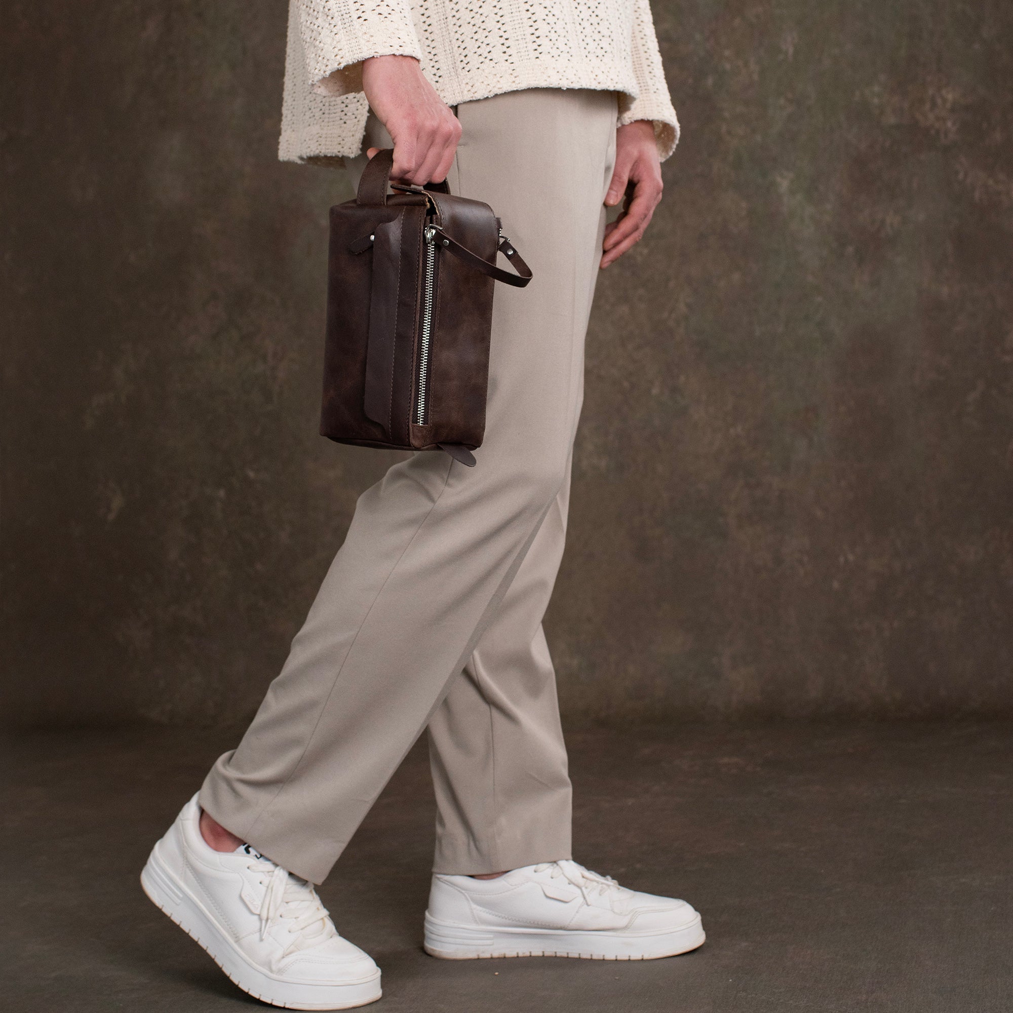 Genuine Leather Dopp Kit Brown