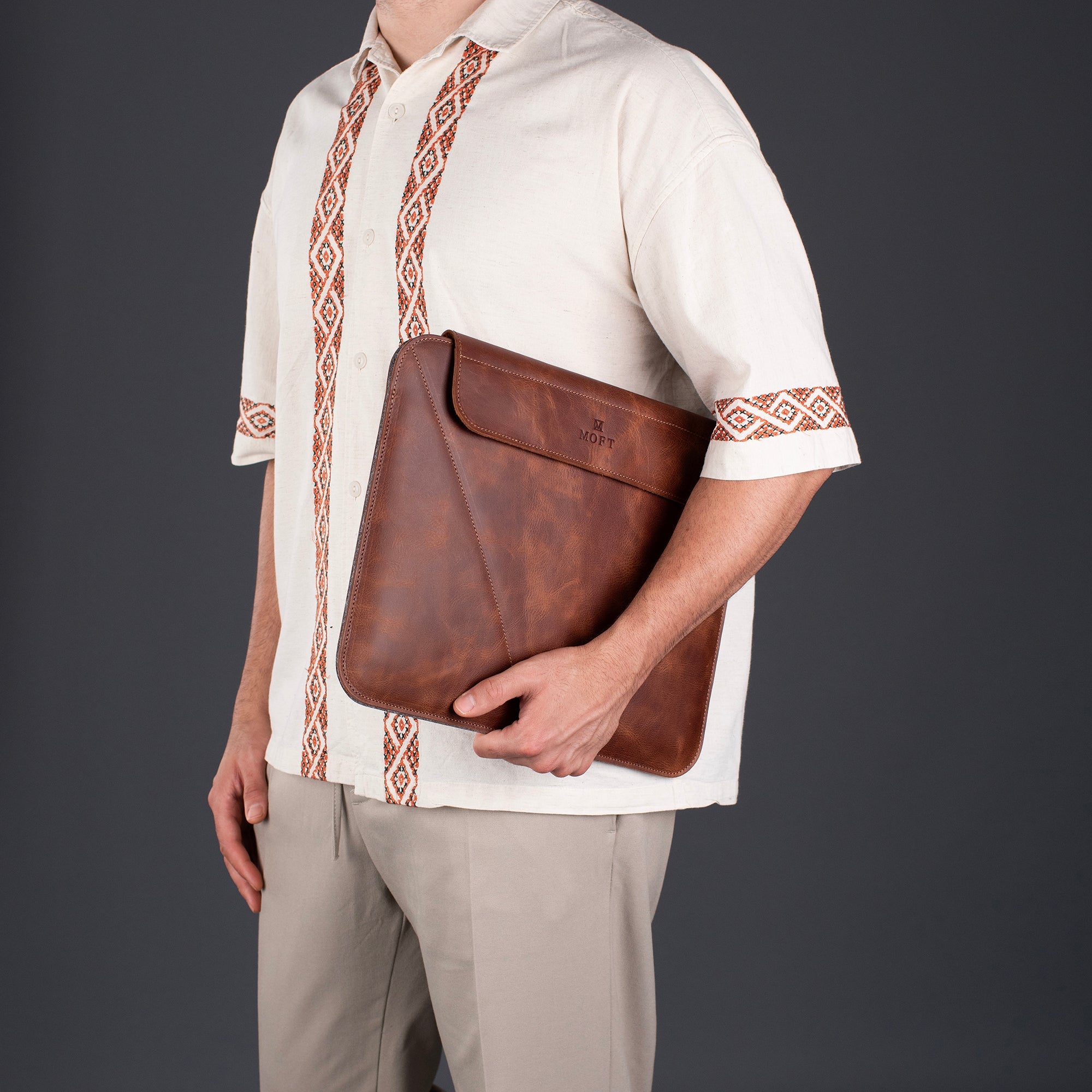 Genuine Leather Covered Laptop Case Brown