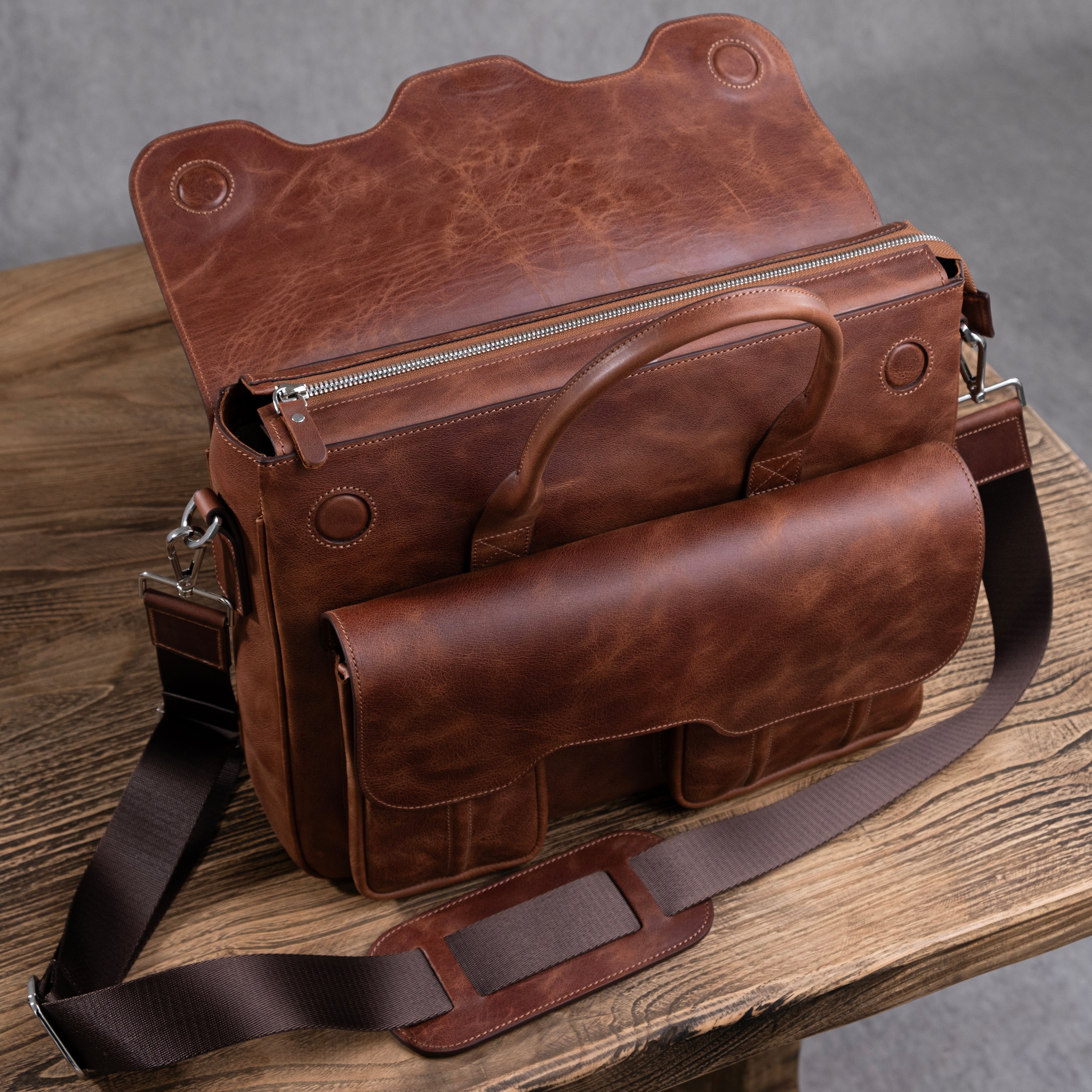 Genuine Leather Meandros Laptop Bag Brown