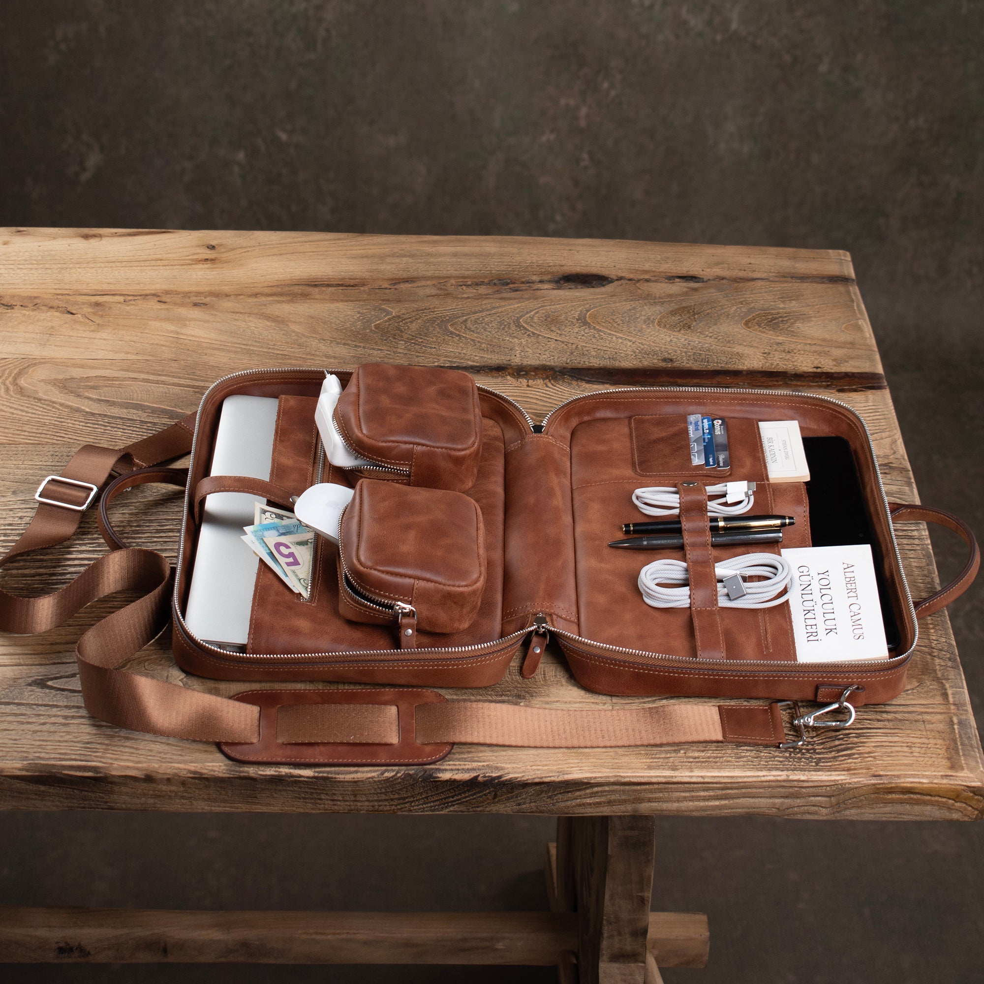 Genuine Leather Prime Organizer Laptop Bag Brown
