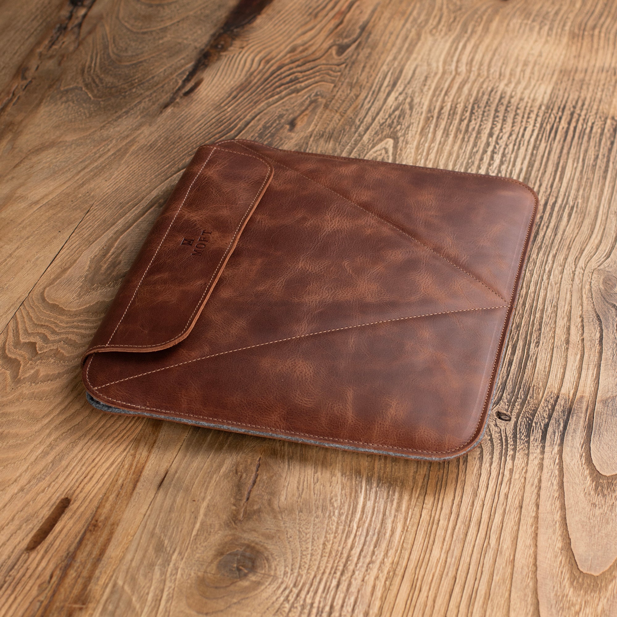 Genuine Leather Covered Laptop Case Brown