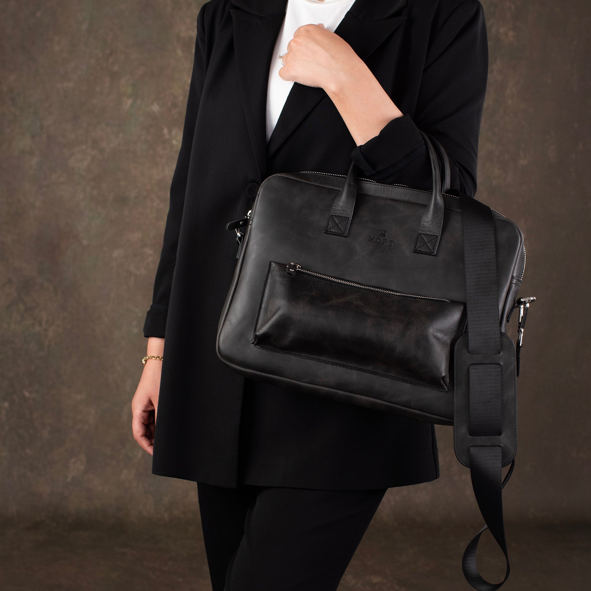 Genuine Leather Designer Briefcase Anthracite
