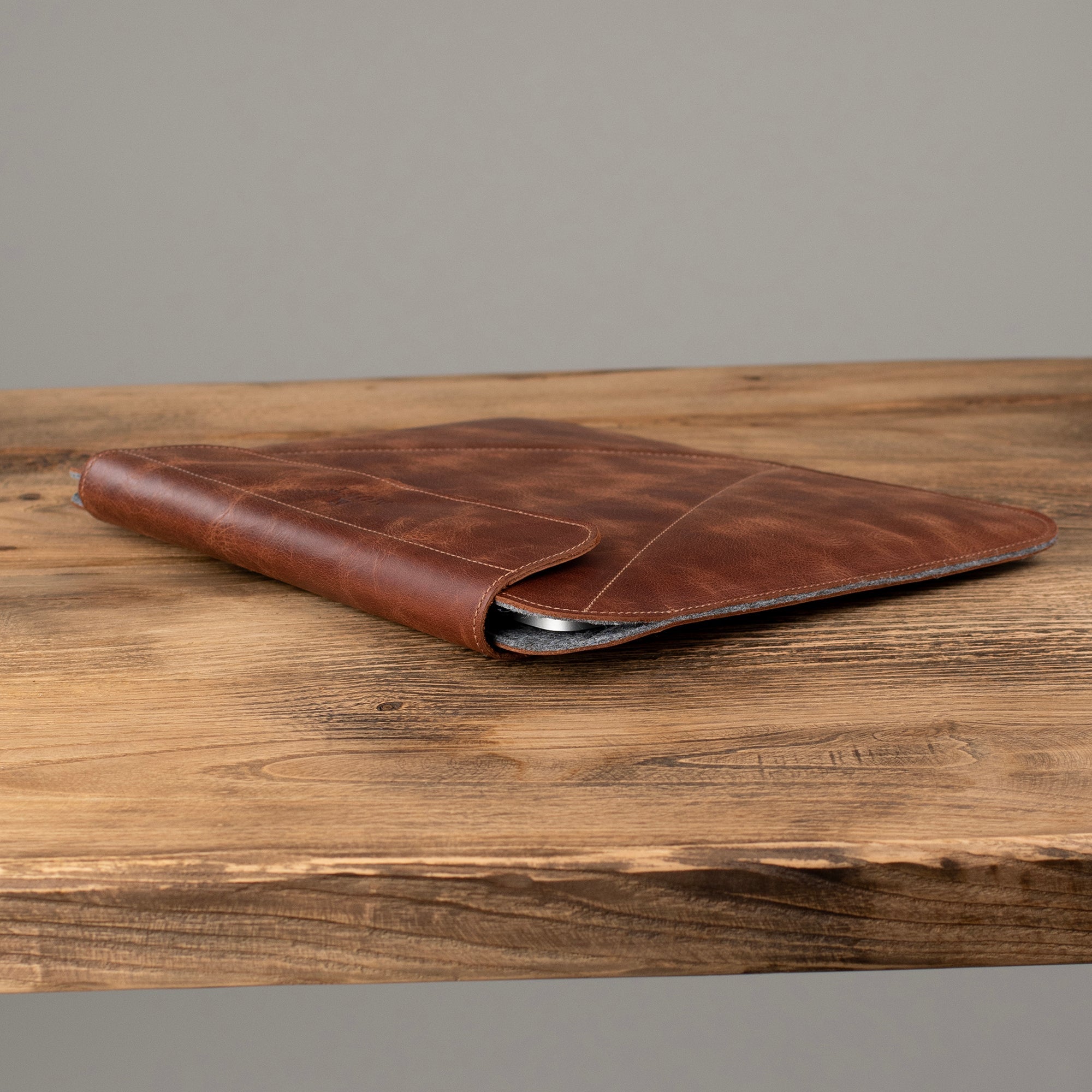 Genuine Leather Covered Laptop Case Brown