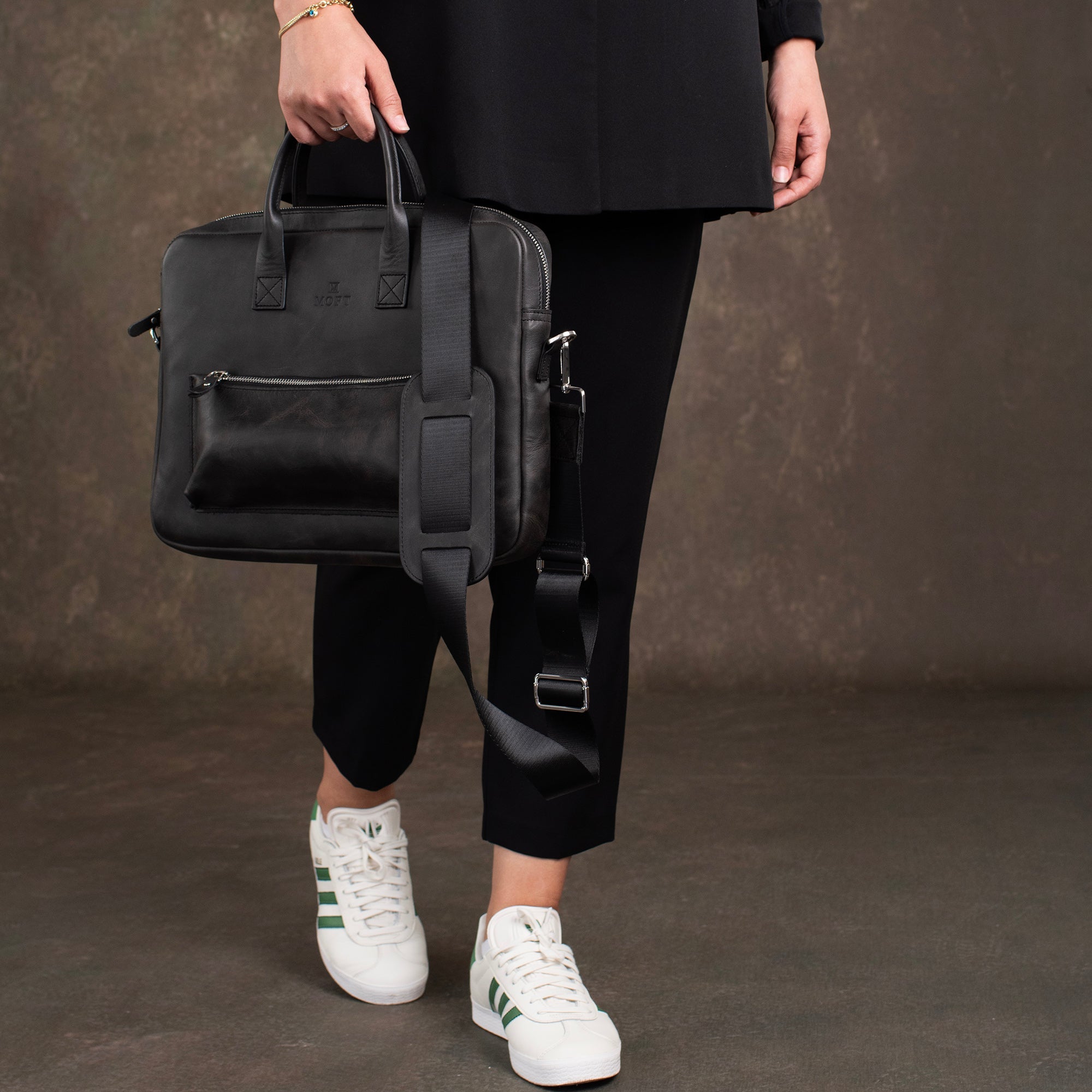 Genuine Leather Designer Briefcase Anthracite