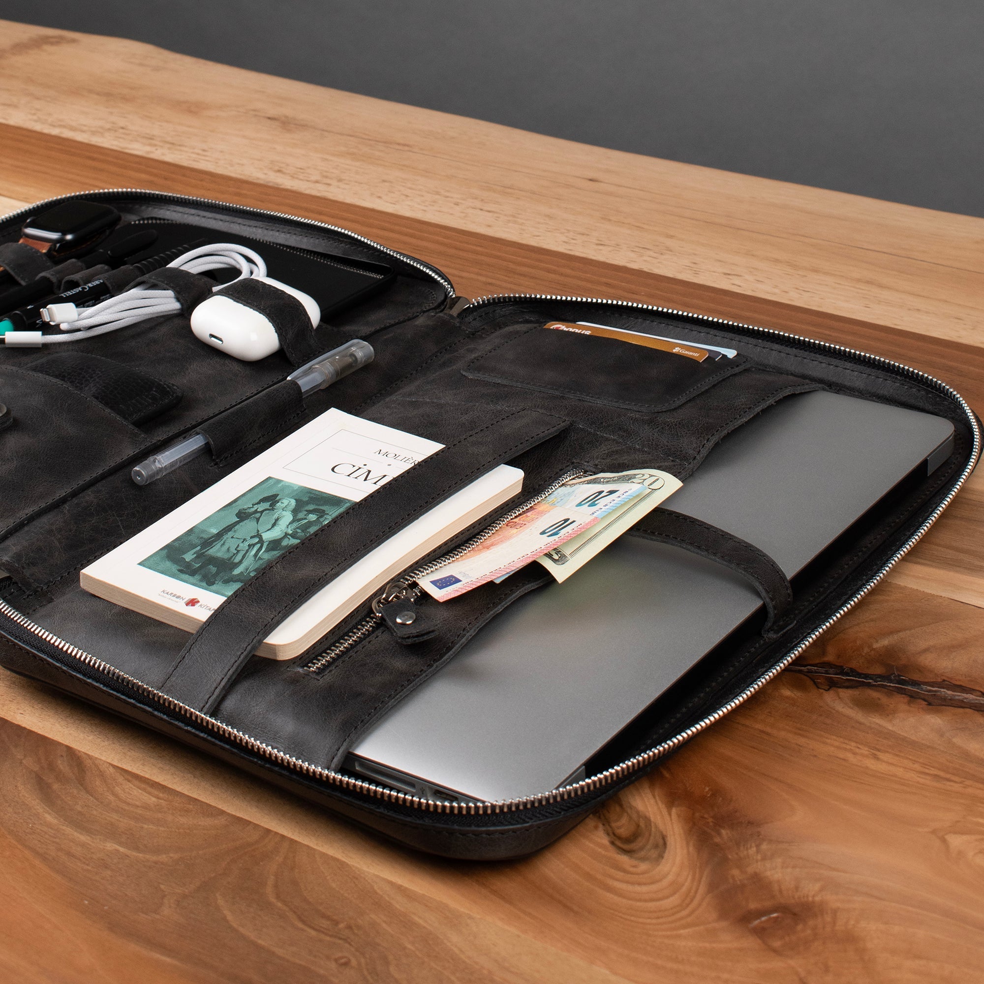 Genuine Leather 14" SlimBag Organizer MacBook Bag Anthracite
