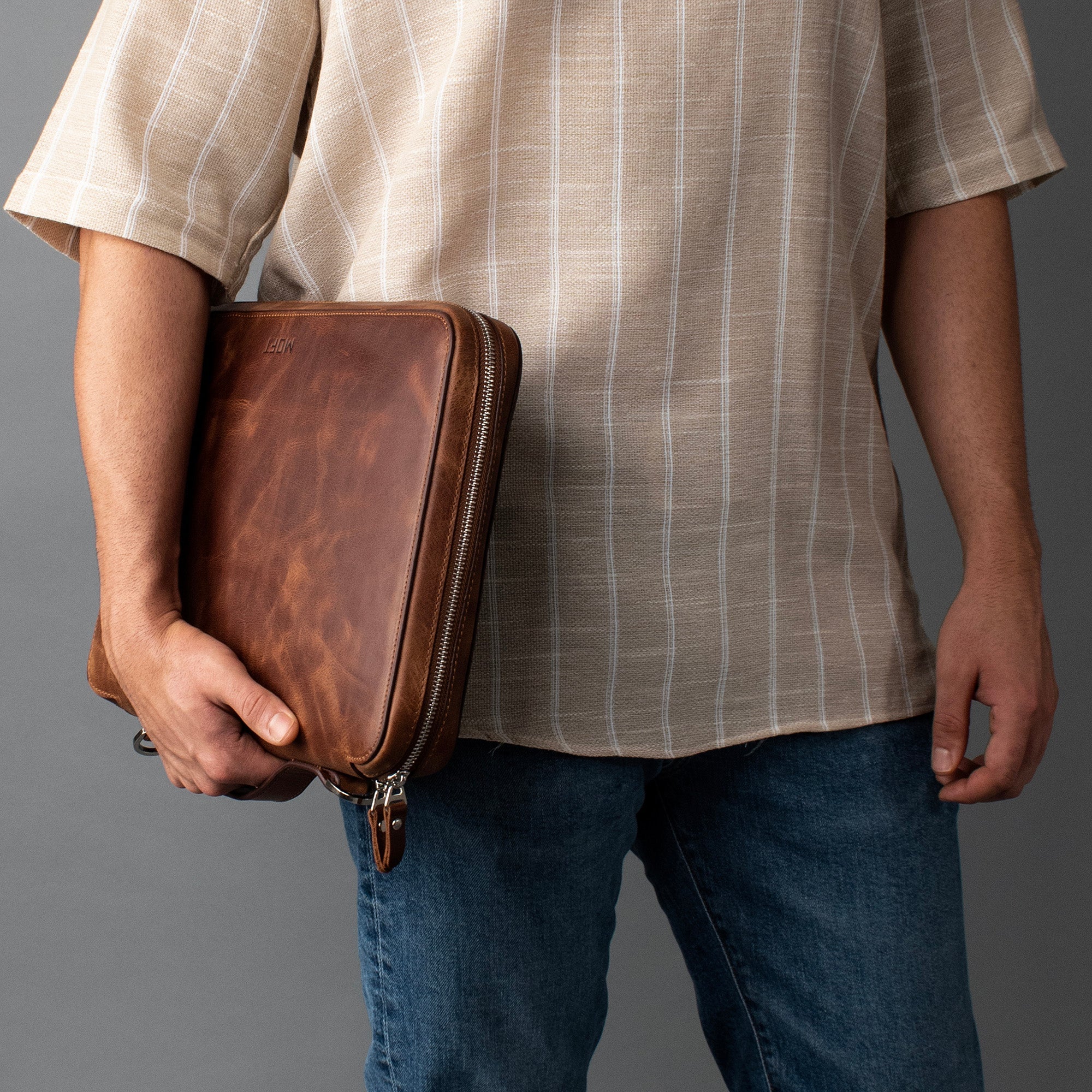 Genuine Leather 14" SlimBag Organizer Laptop Bag Brown