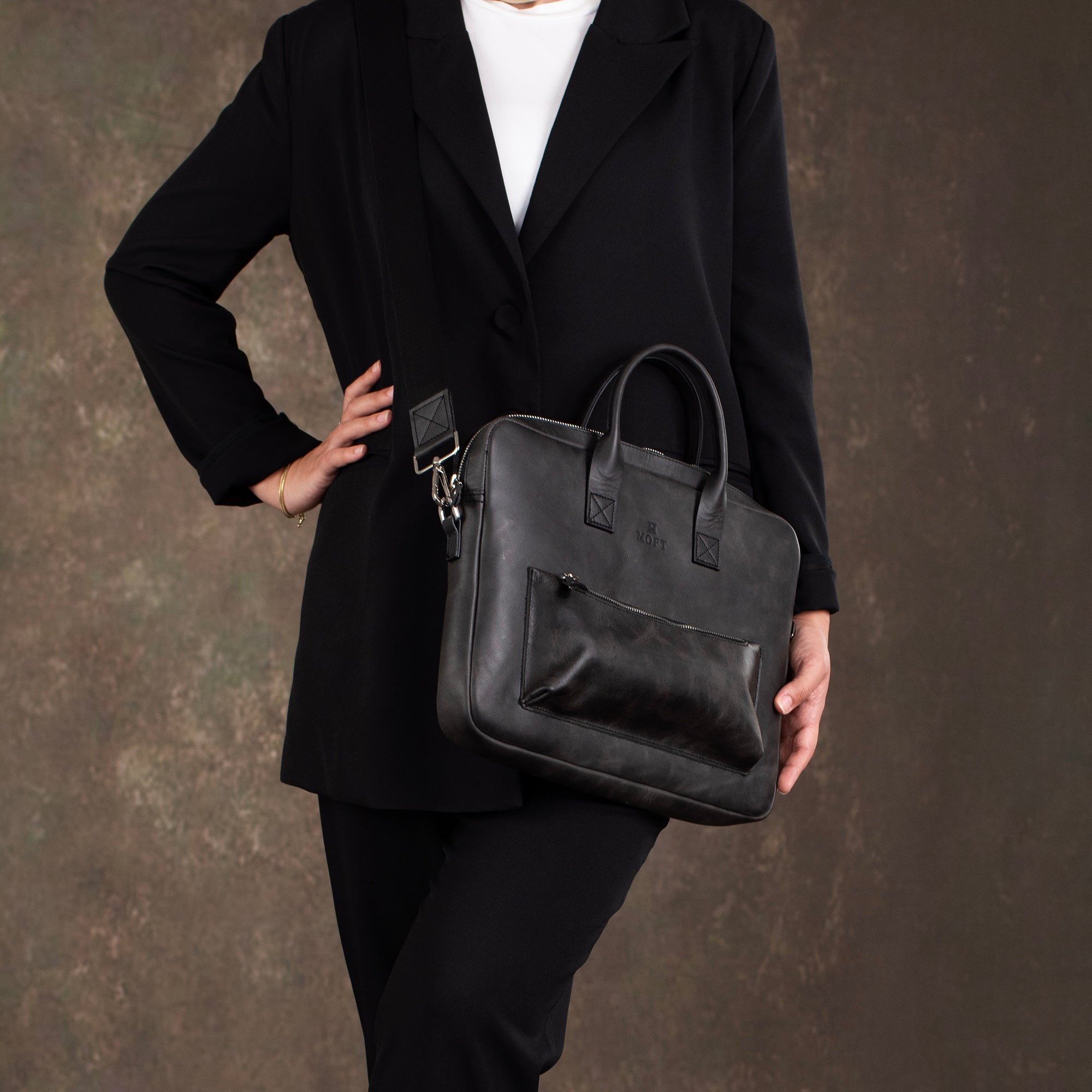 Genuine Leather Designer Briefcase Anthracite
