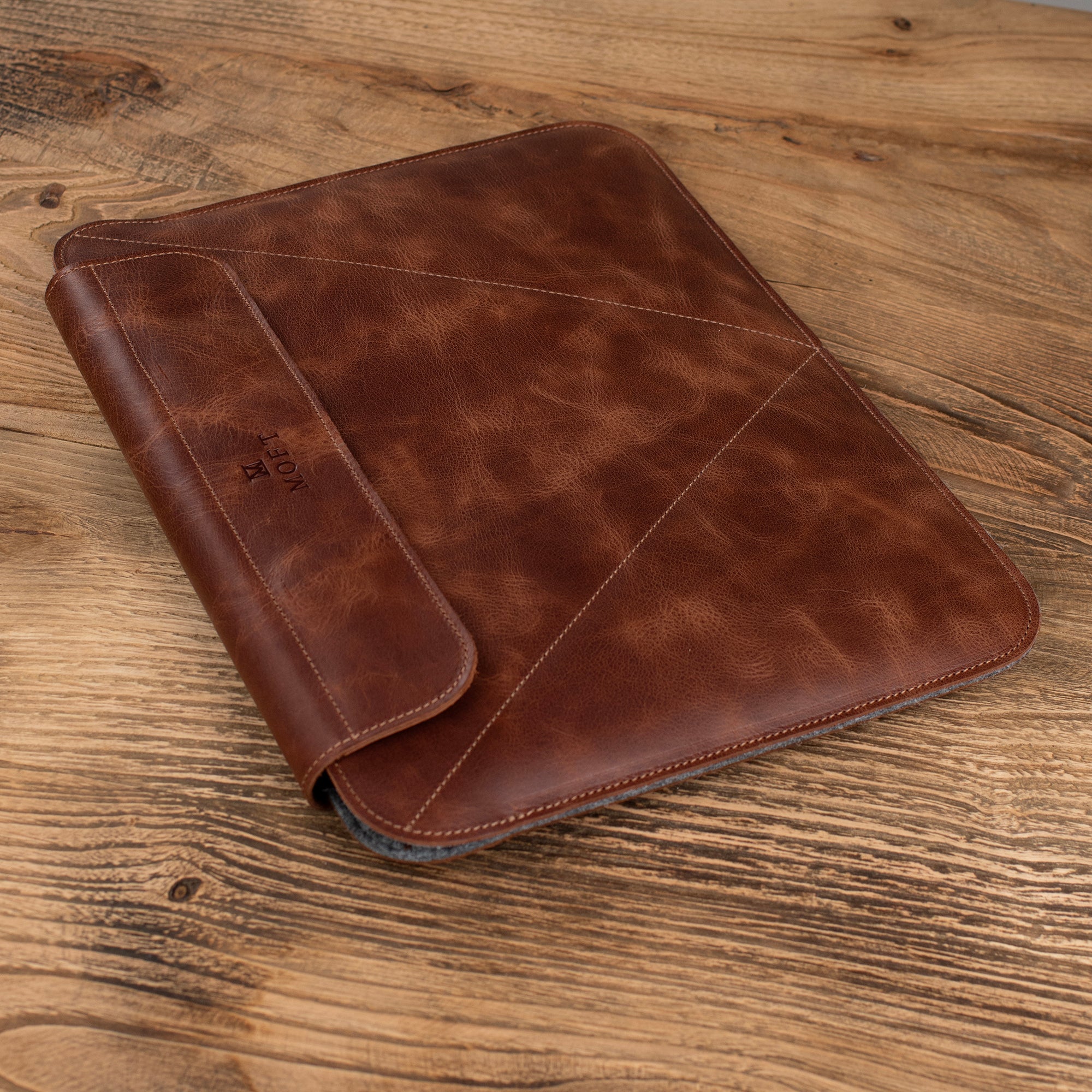 Genuine Leather Covered Laptop Case Brown