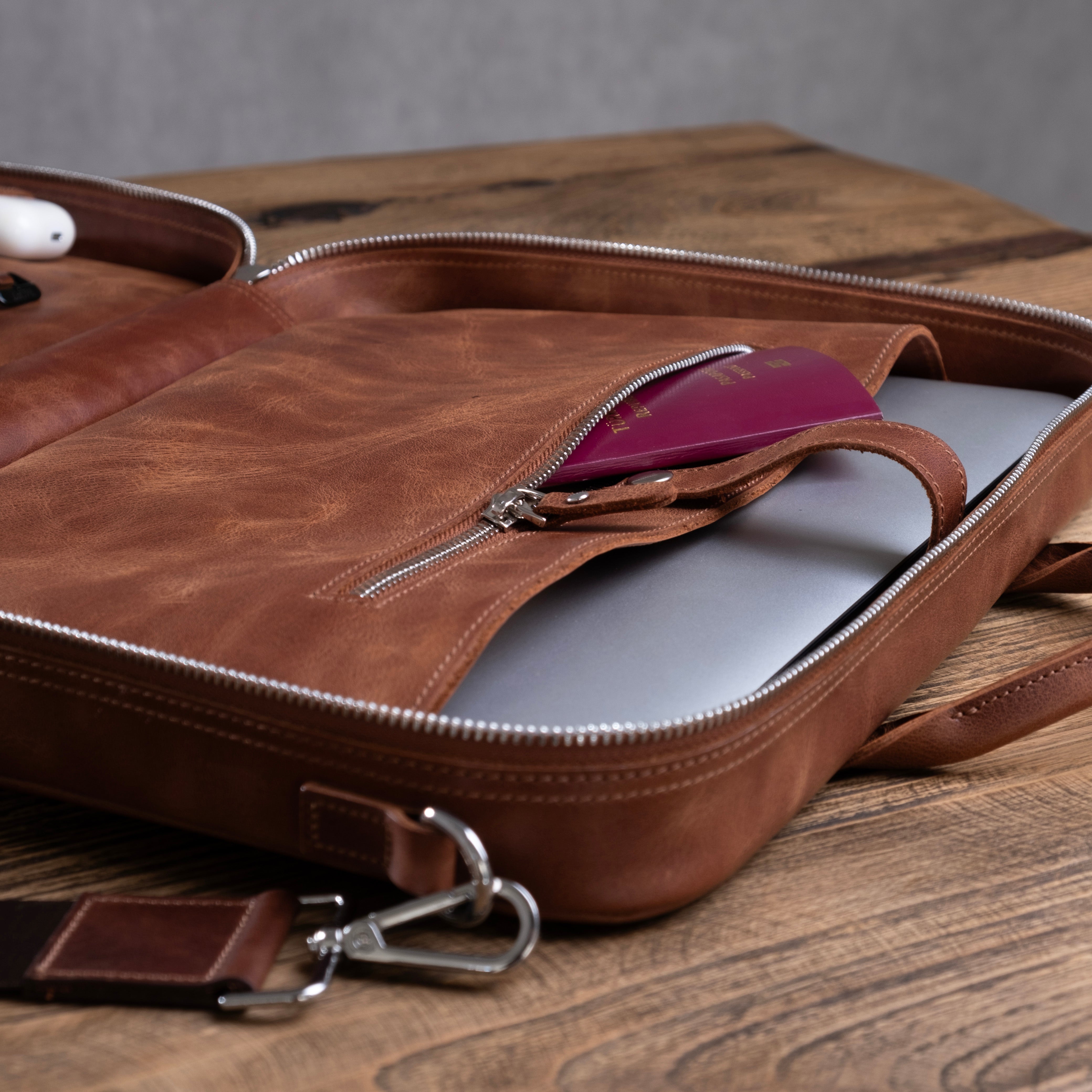Genuine Leather Craft Prime Organizer Laptop Bag Brown