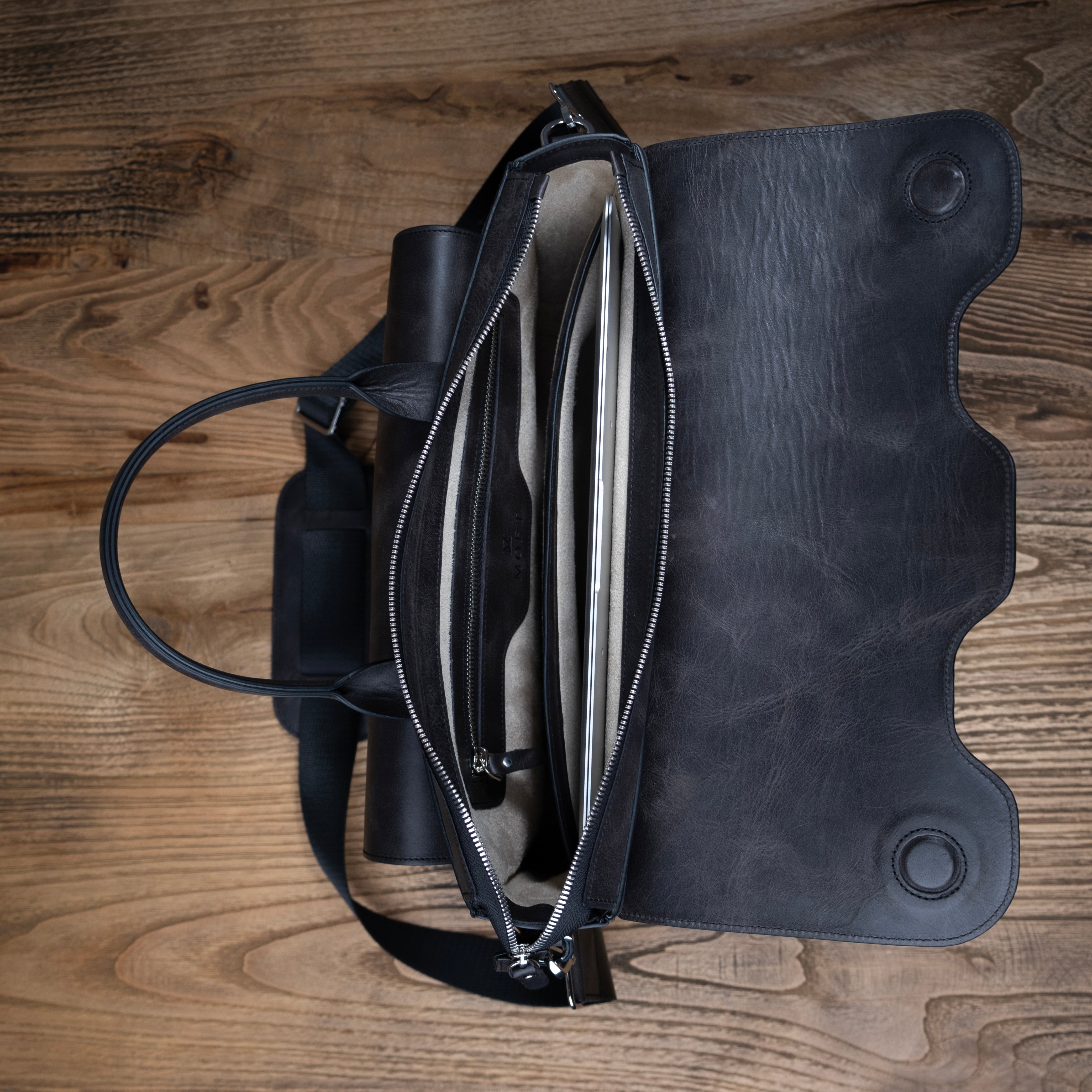 Genuine Leather Meandros Laptop Bag Anthracite