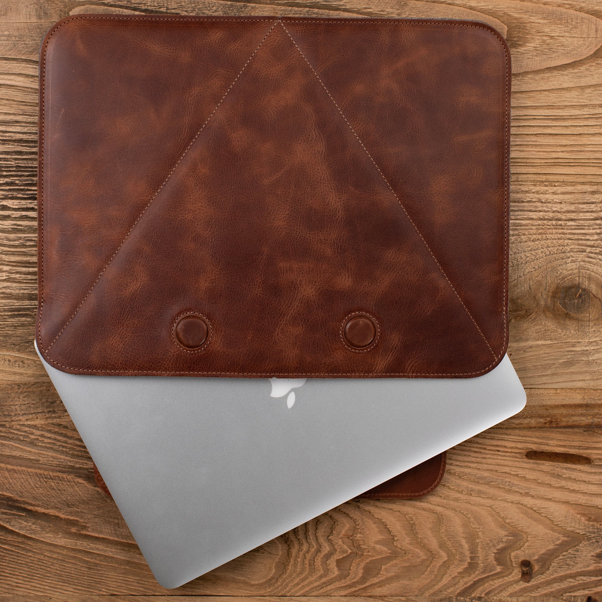 Genuine Leather Covered Laptop Case Brown