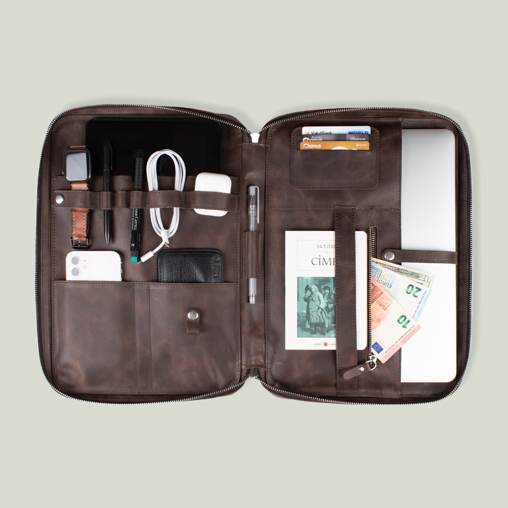 Genuine Leather 14" SlimBag Organizer MacBook Bag Anthracite