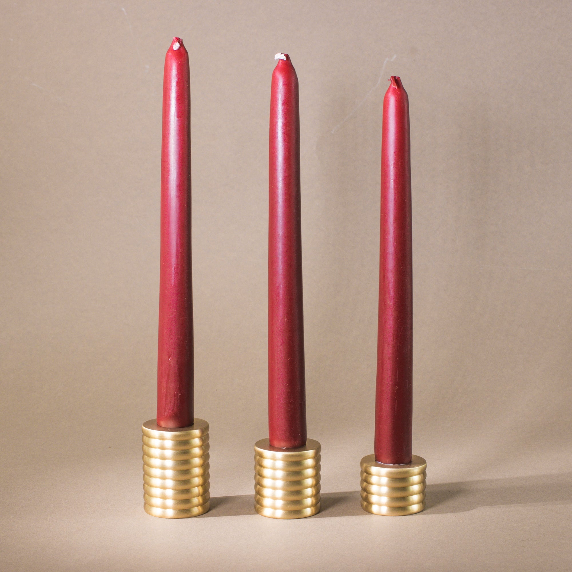 Brass Cylinder Candlestick - Set of 3