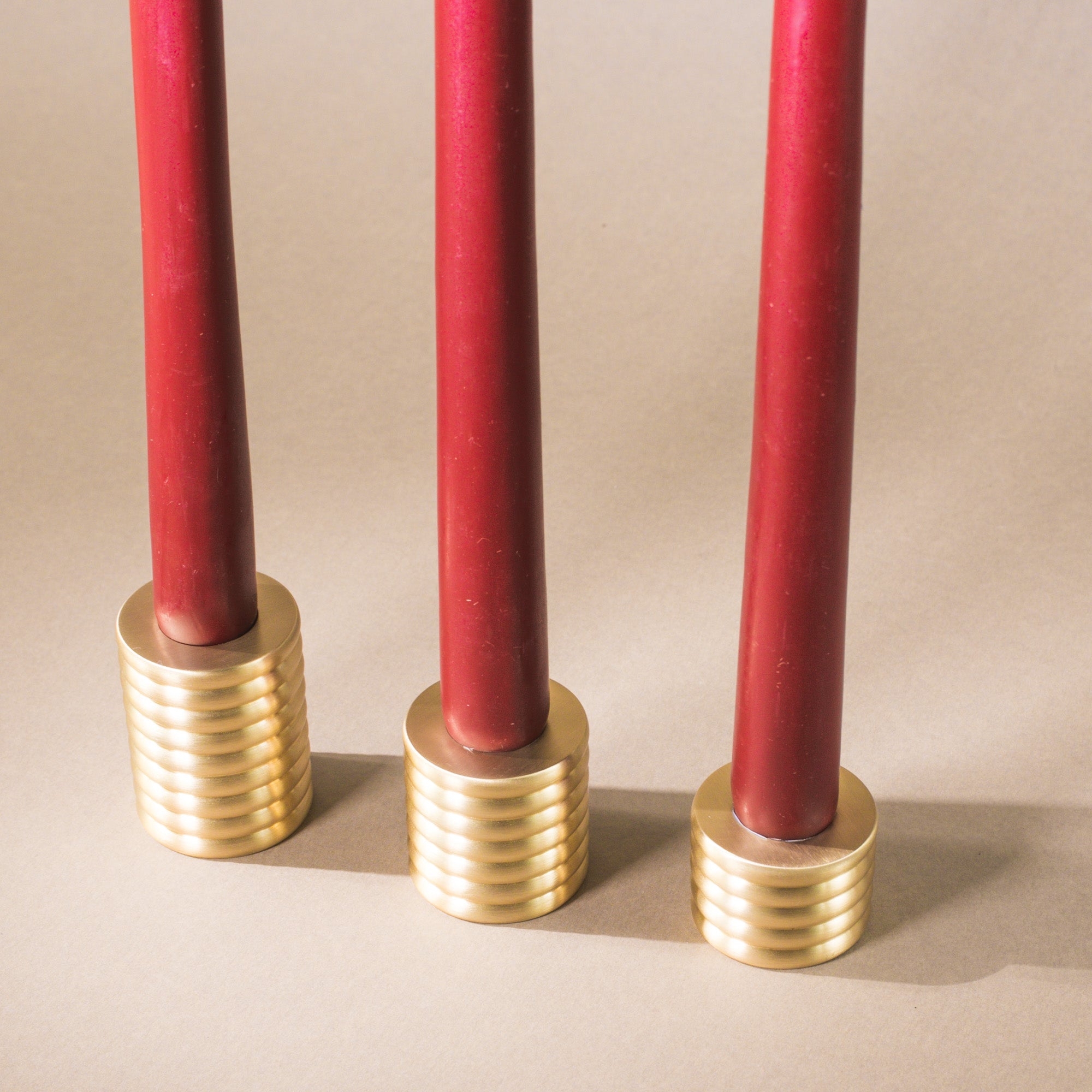 Brass Cylinder Candlestick - Set of 3